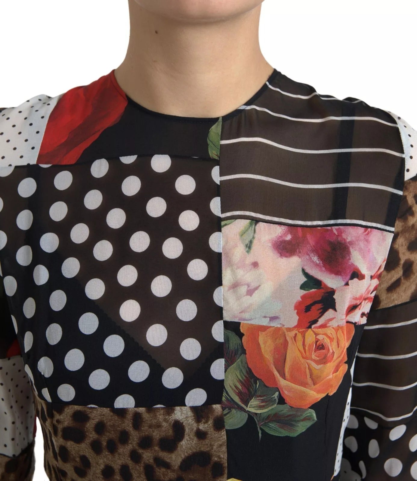 Vestido de patchwork multicolor con estampado de leopardo de Dolce & Gabbana-4