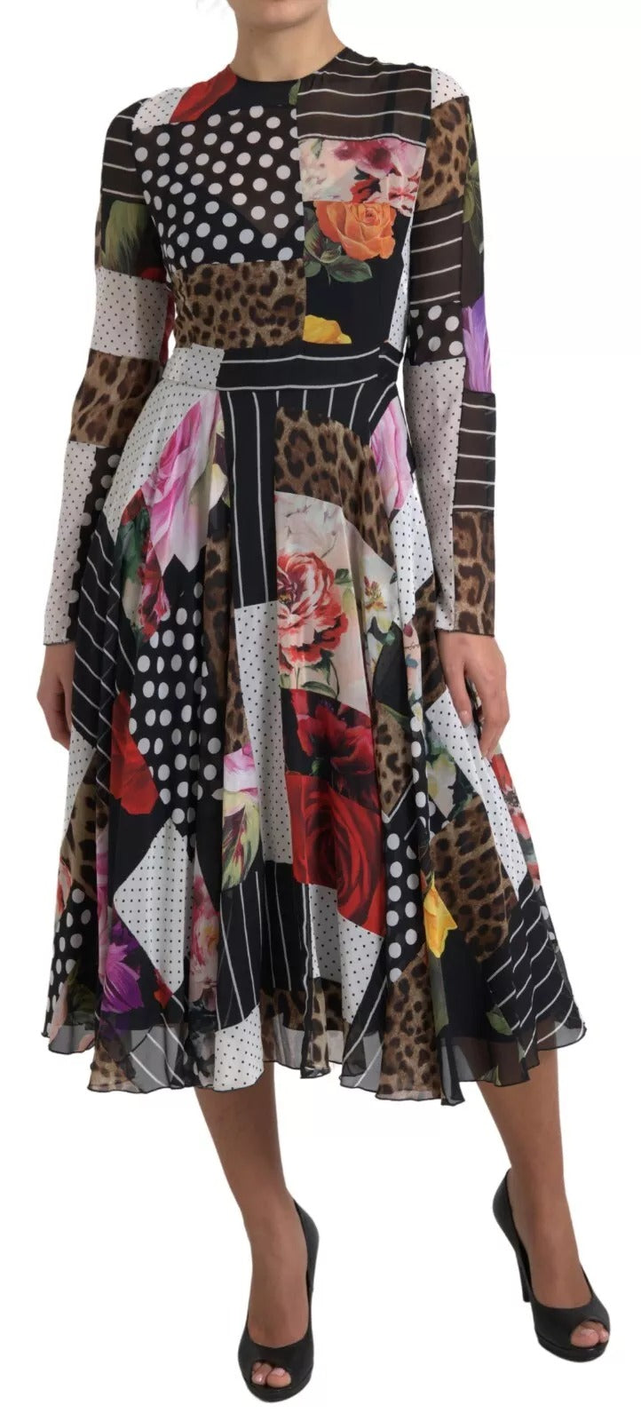 Vestido de patchwork multicolor con estampado de leopardo de Dolce & Gabbana-3