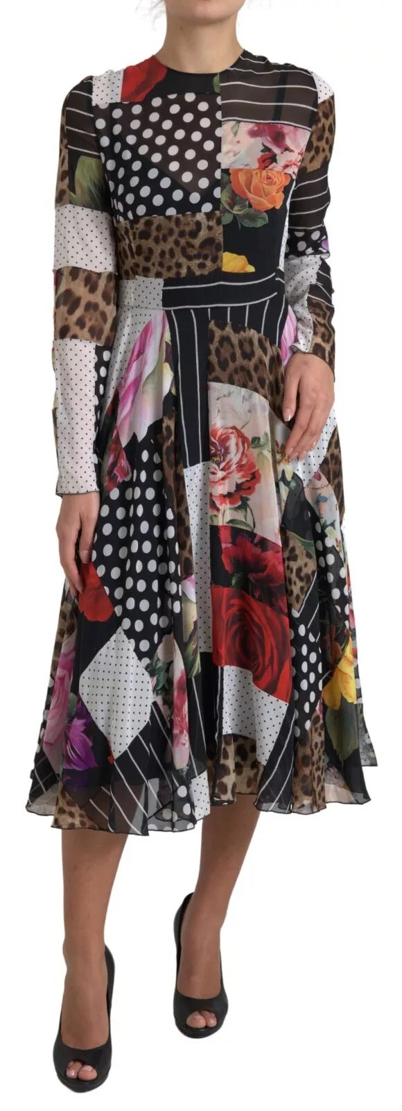 Vestido de patchwork multicolor con estampado de leopardo de Dolce & Gabbana-1