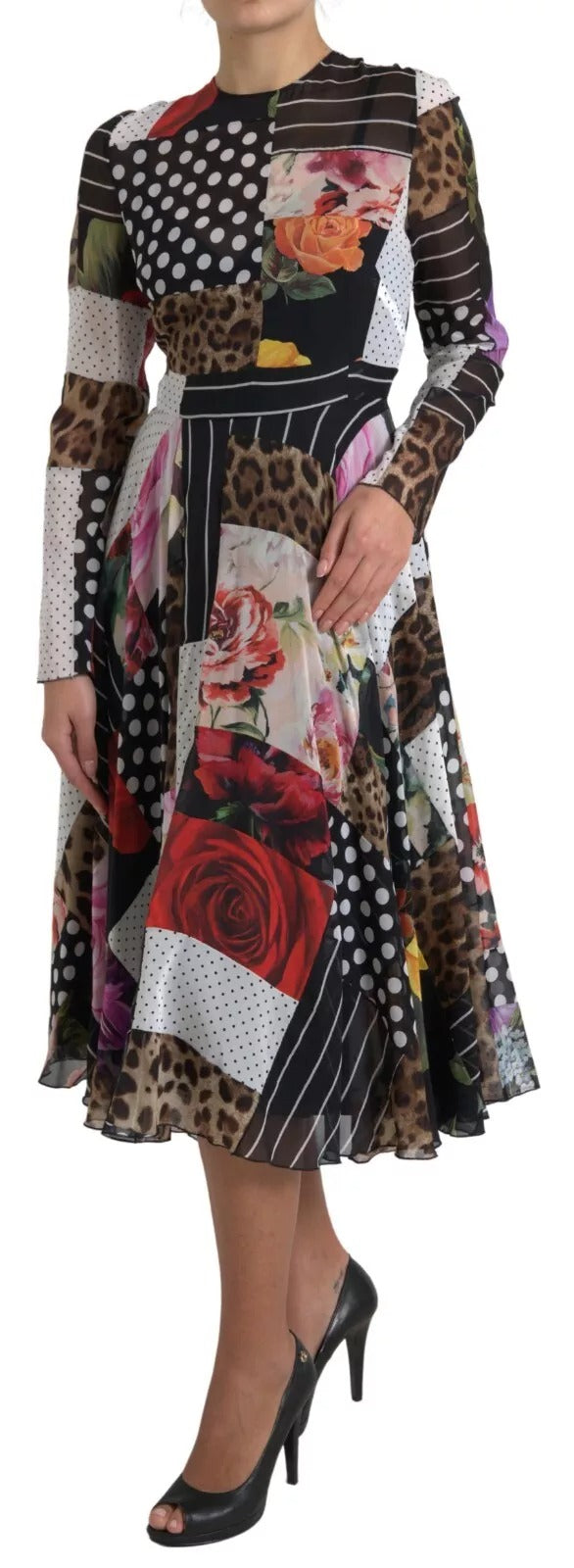 Vestido de patchwork multicolor con estampado de leopardo de Dolce & Gabbana-2