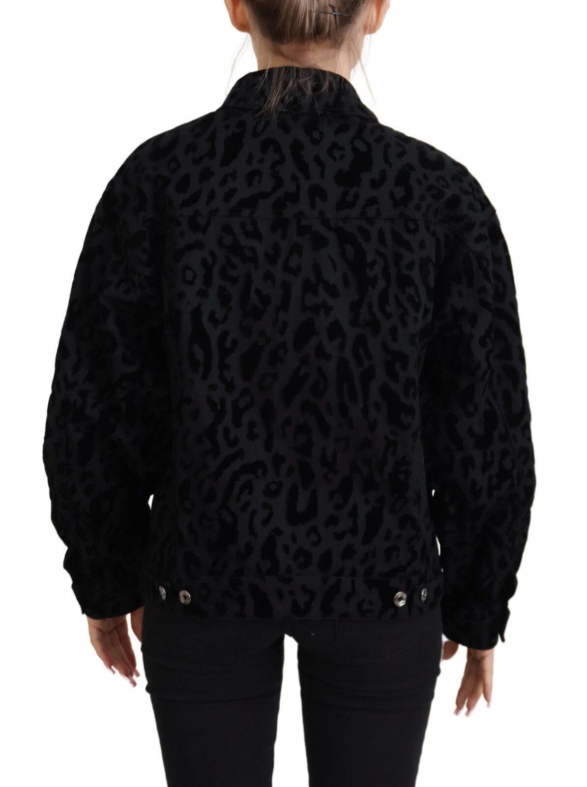 Dolce & Gabbana Cotton Black Leopard Long Sleeve Denim Jacket-4