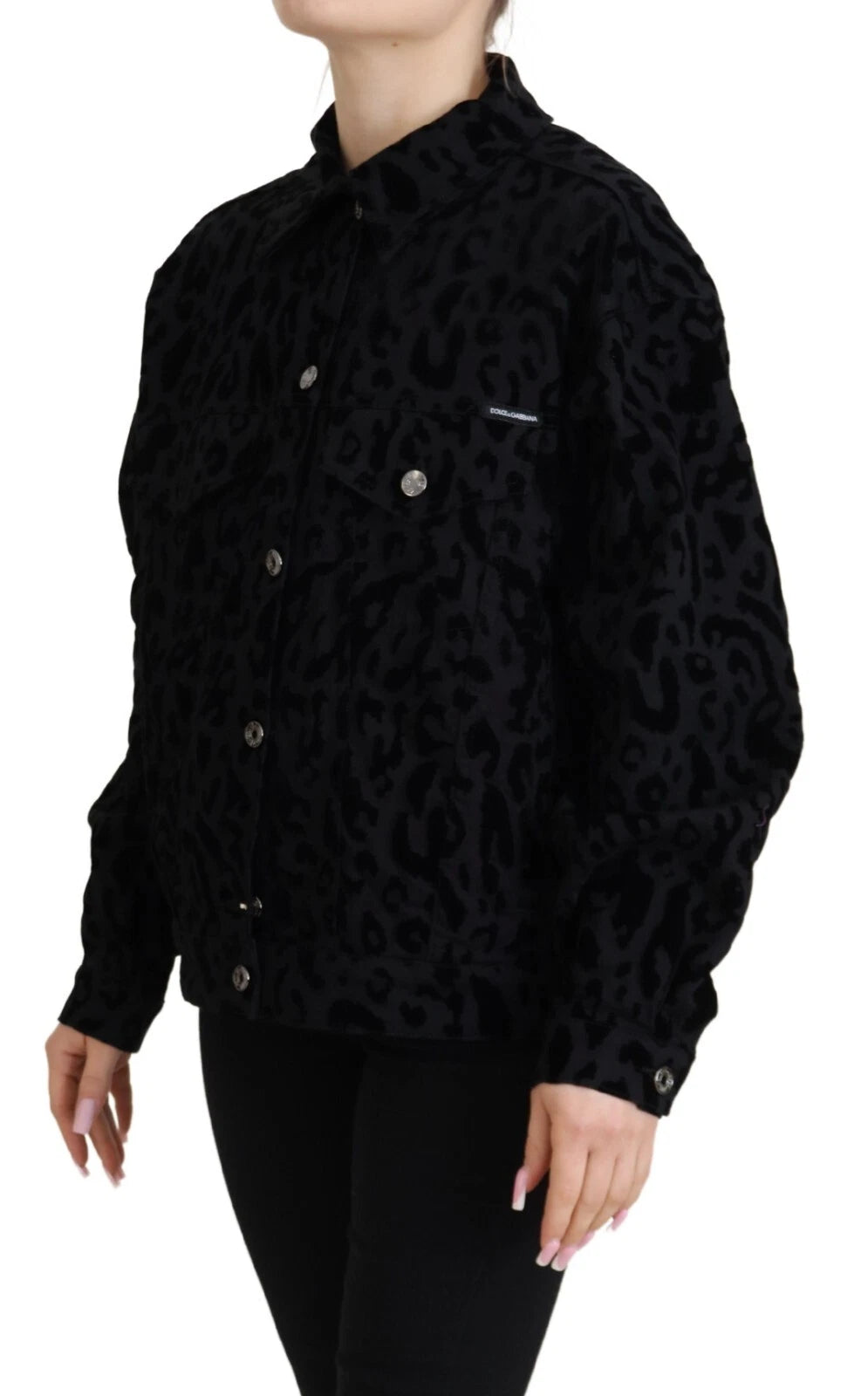 Dolce & Gabbana Cotton Black Leopard Long Sleeve Denim Jacket-3