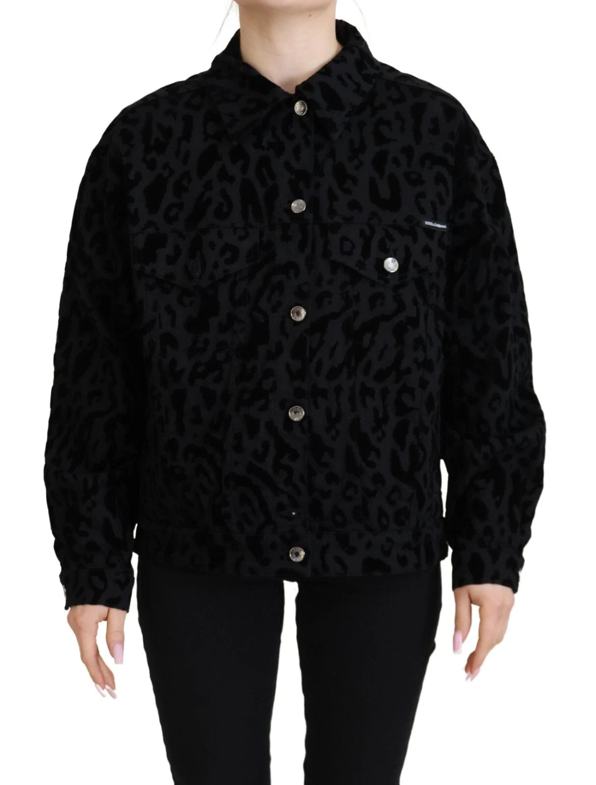Dolce & Gabbana Cotton Black Leopard Long Sleeve Denim Jacket-2