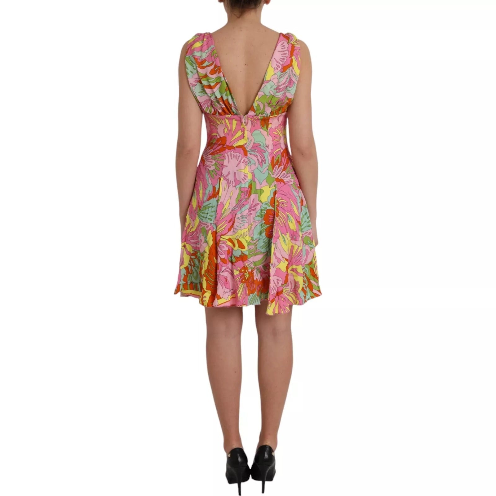 Dolce & Gabbana Multicolor Floral Silk Flared Mini Dress-2