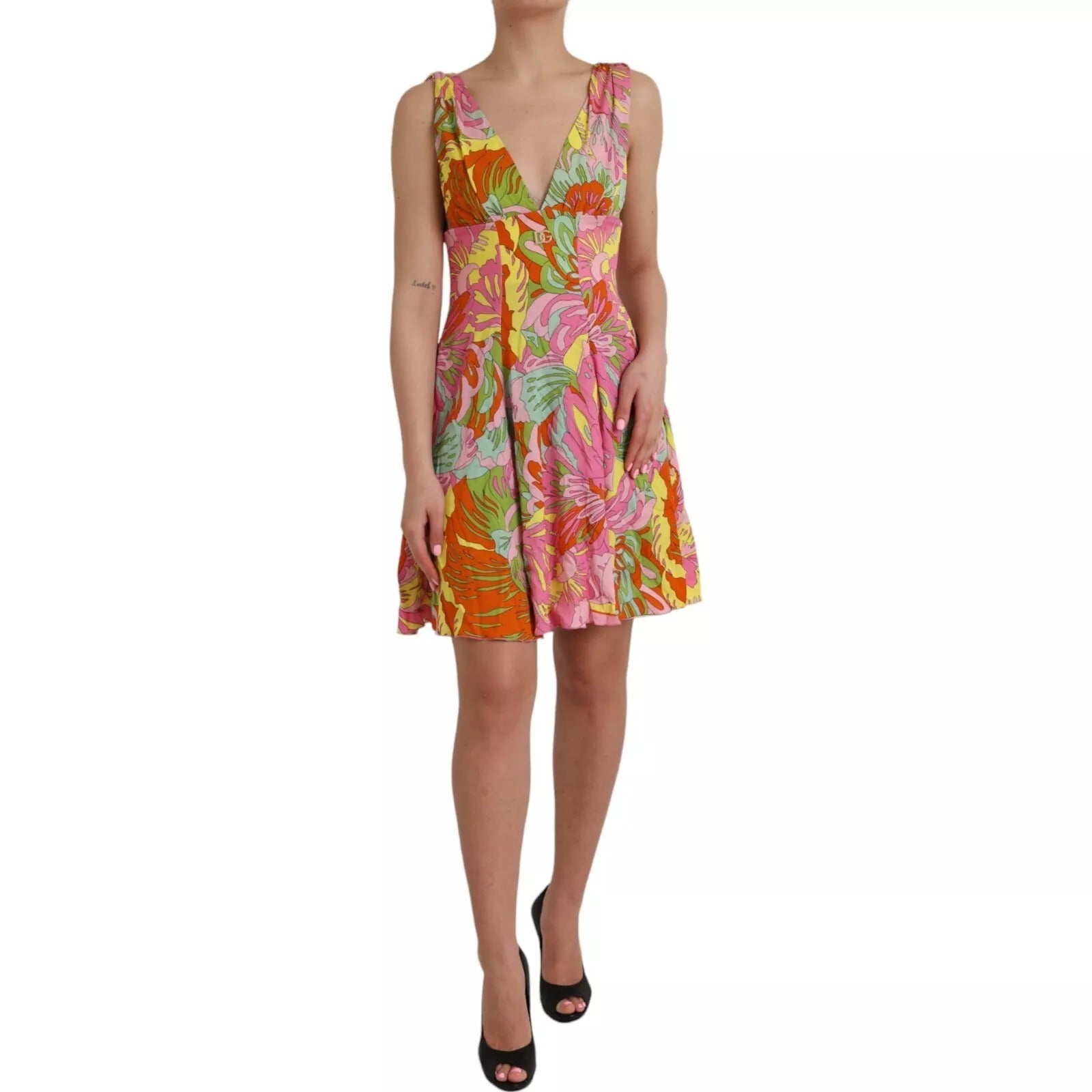 Dolce & Gabbana Multicolor Floral Silk Flared Mini Dress-1