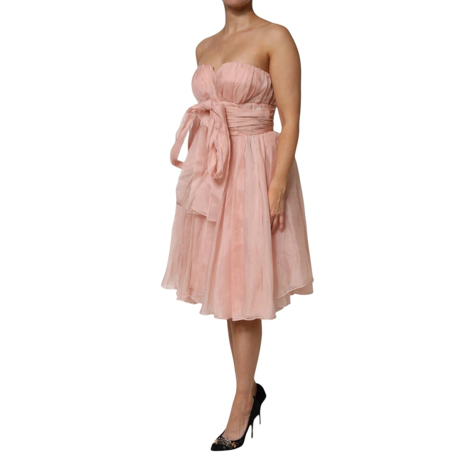 Dolce & Gabbana Pink Silk Chiffon A-Line Pleated Midi Dress-3