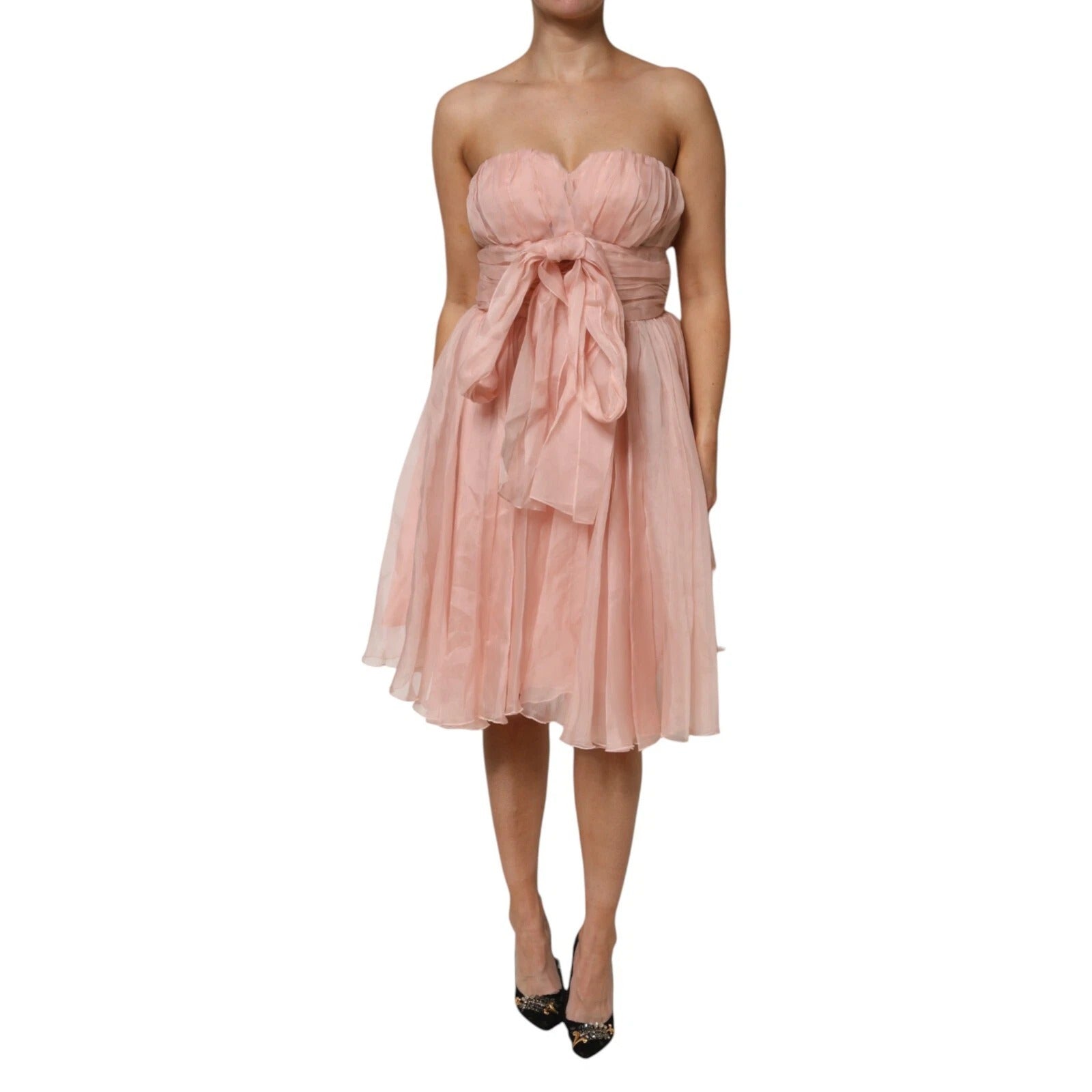 Dolce & Gabbana Pink Silk Chiffon A-Line Pleated Midi Dress-1