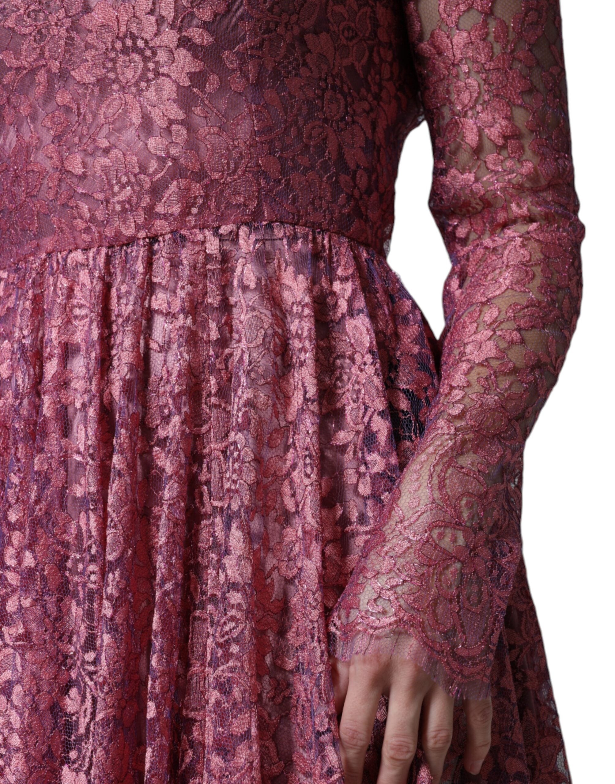 Dolce & Gabbana pink floral long-sleeved lace midi dress-2