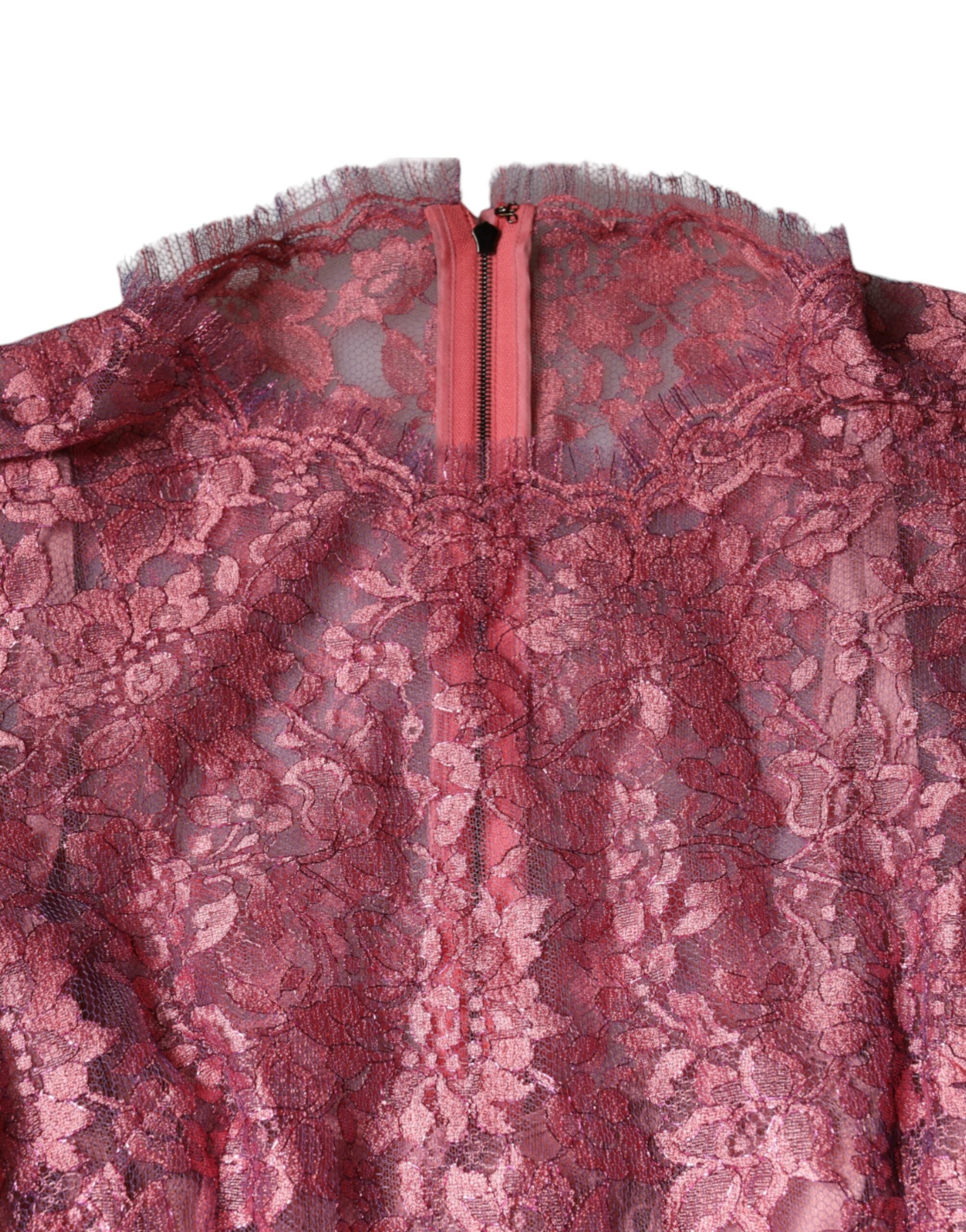 Dolce & Gabbana pink floral long-sleeved lace midi dress-3