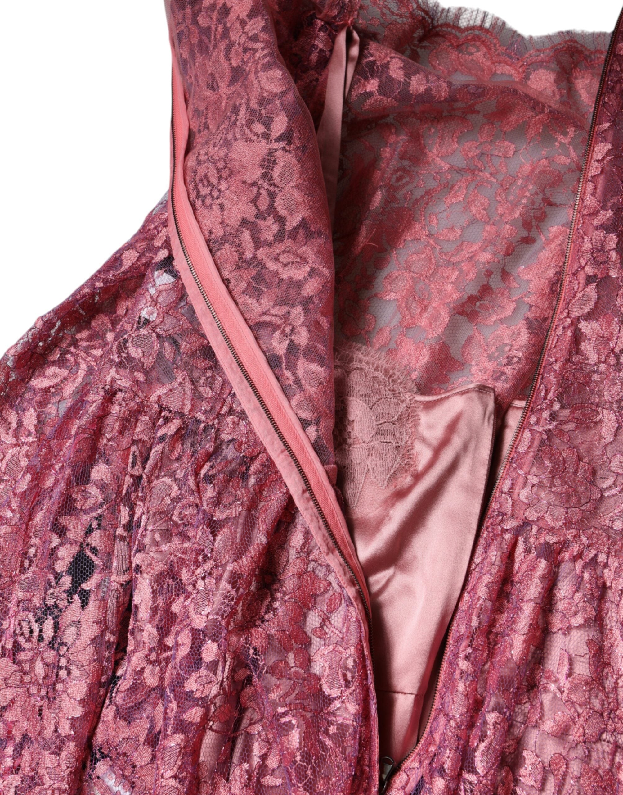 Dolce & Gabbana pink floral long-sleeved lace midi dress-4
