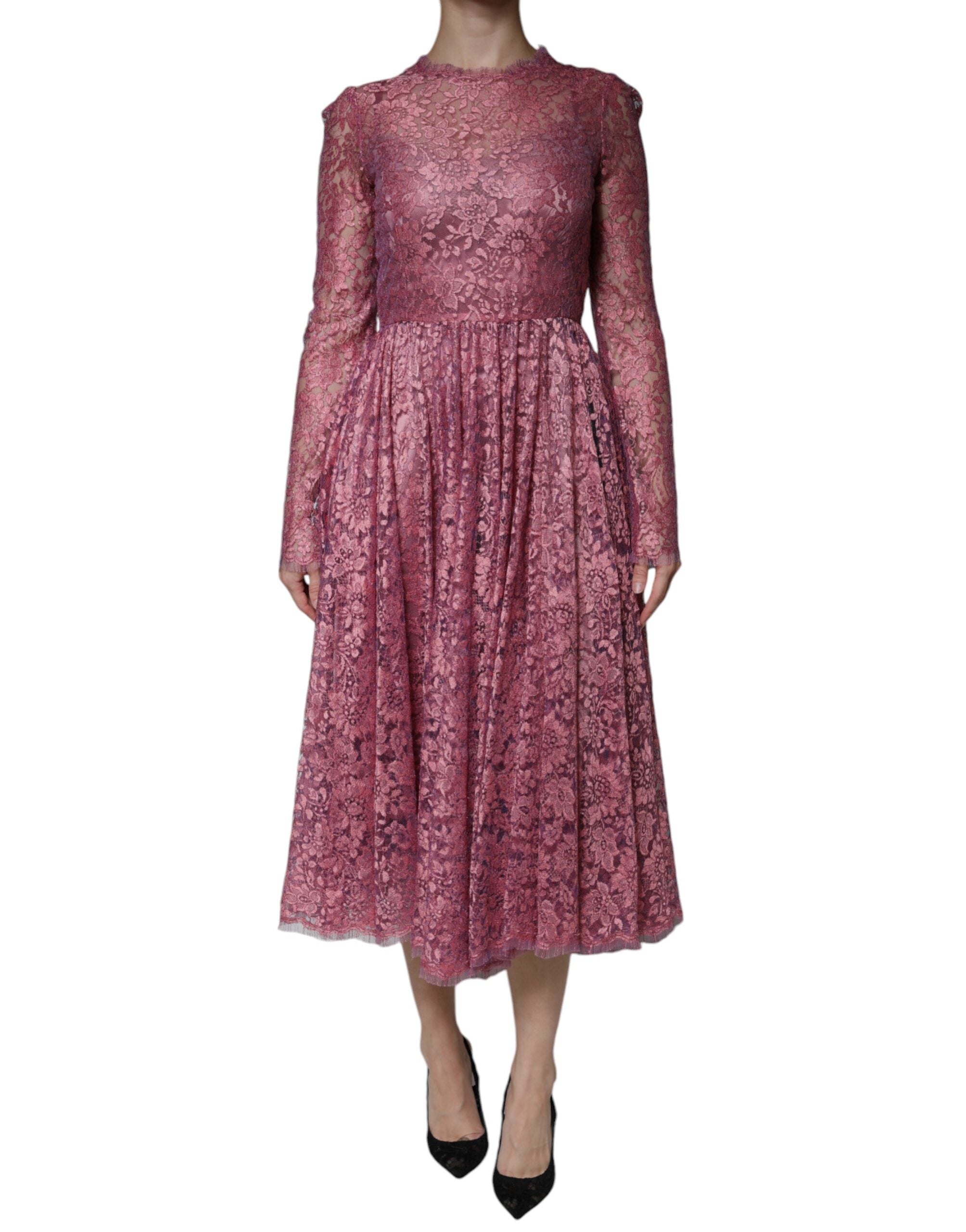 Dolce & Gabbana pink floral long-sleeved lace midi dress-1