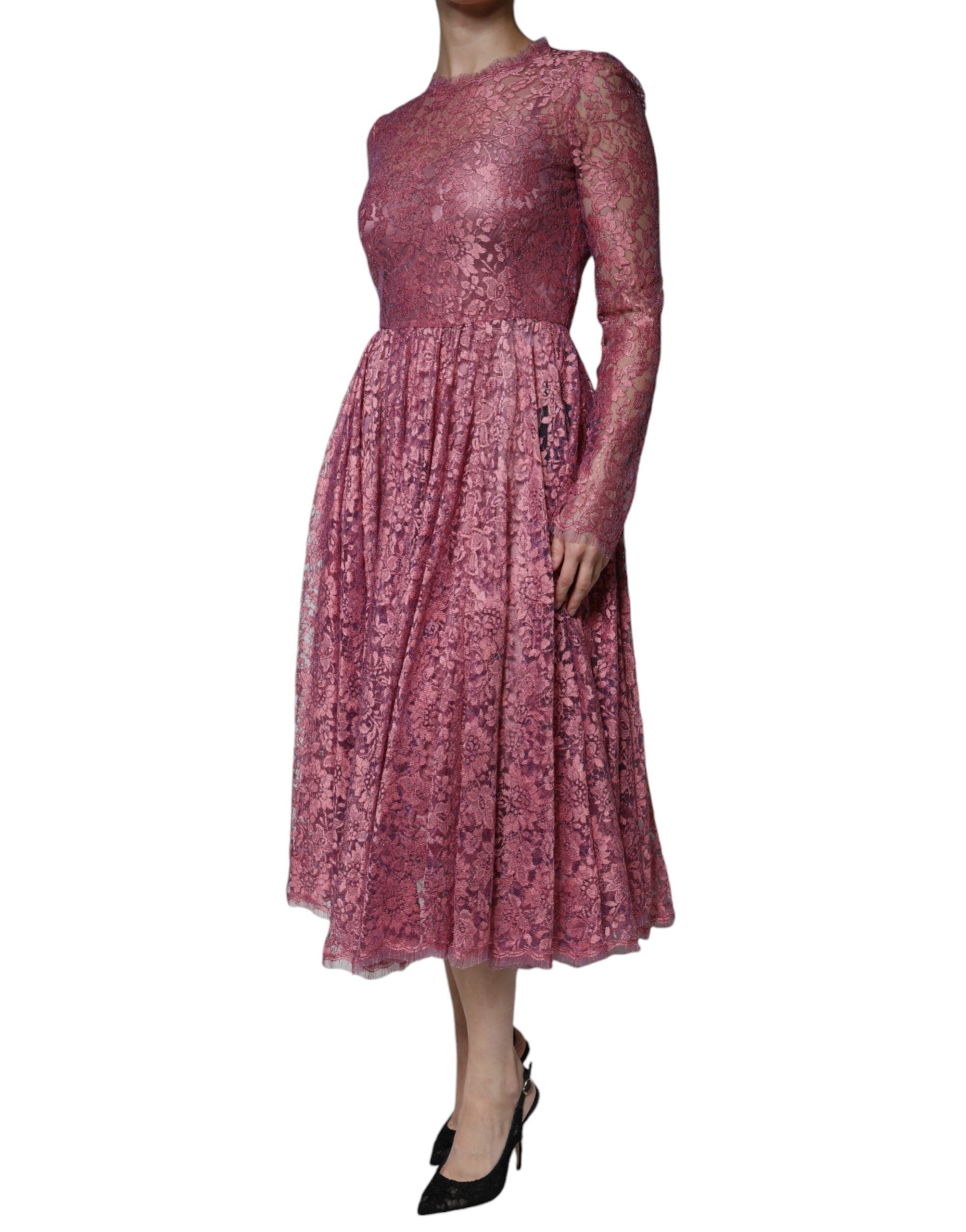 Dolce & Gabbana pink floral long-sleeved lace midi dress-5