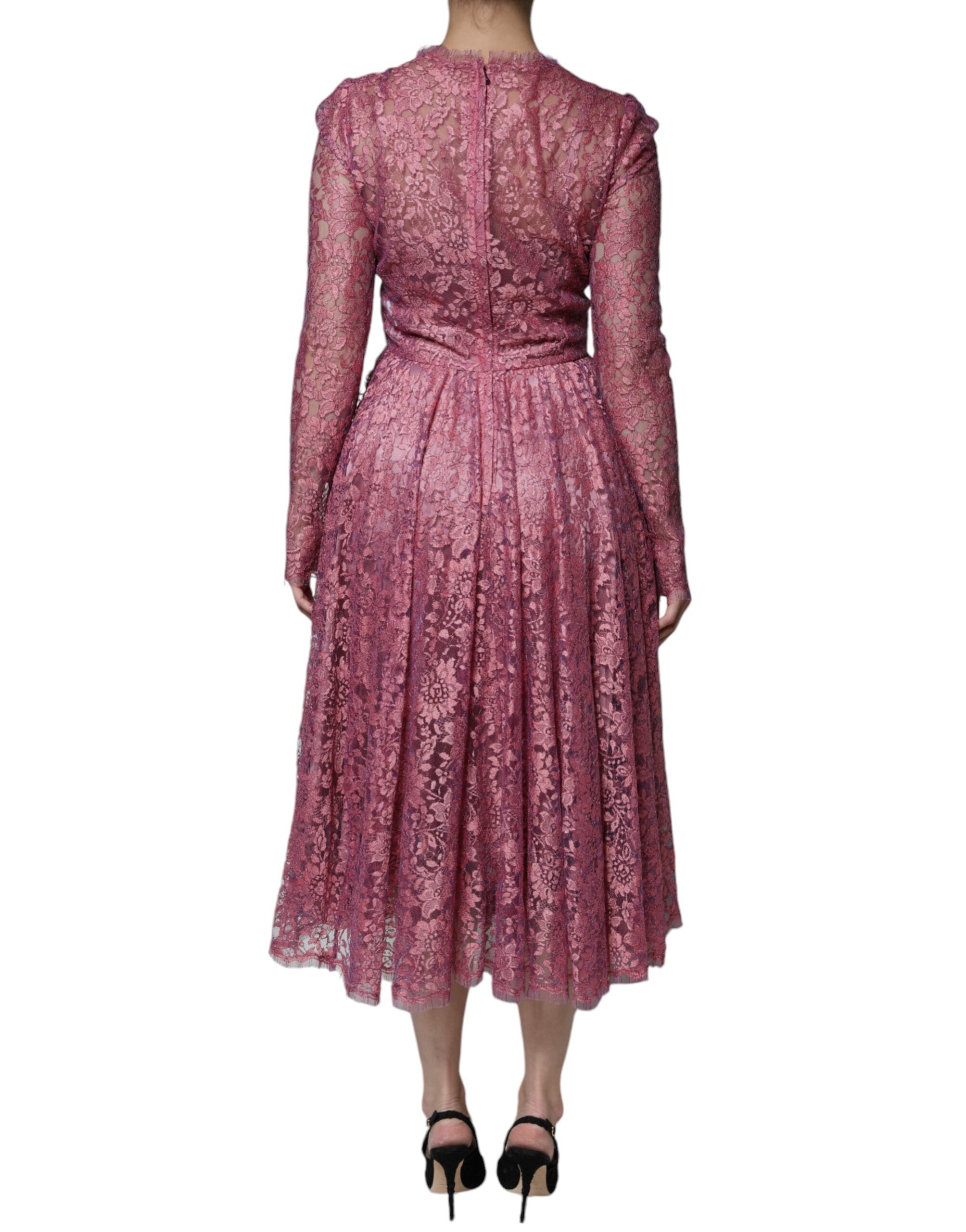 Dolce & Gabbana pink floral long-sleeved lace midi dress-6