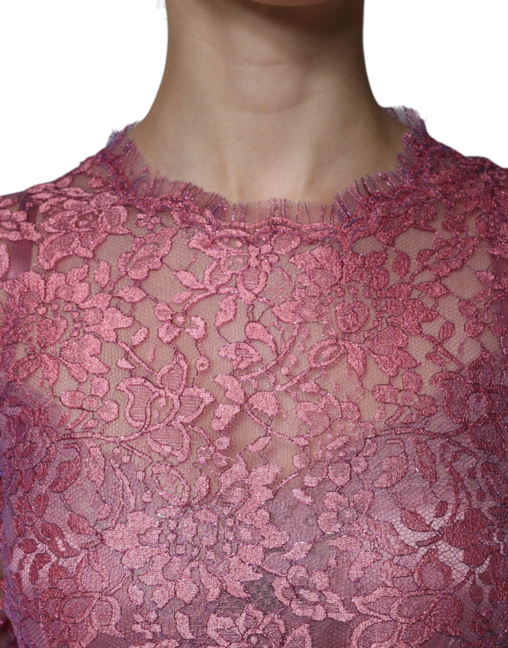Dolce & Gabbana pink floral long-sleeved lace midi dress-7
