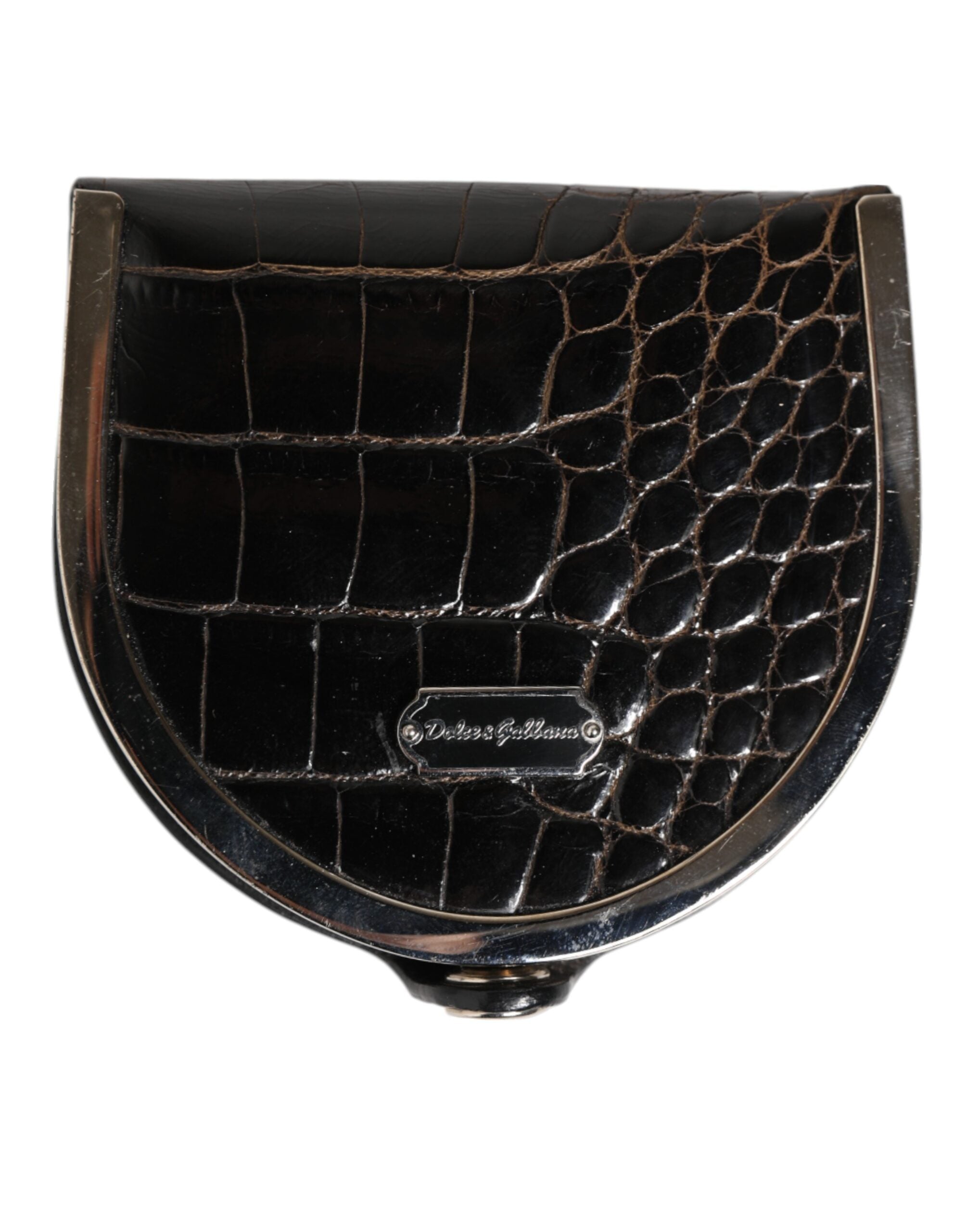 Dolce & Gabbana Black Polished Crocodile Leather Wallet with Men's Coins-2