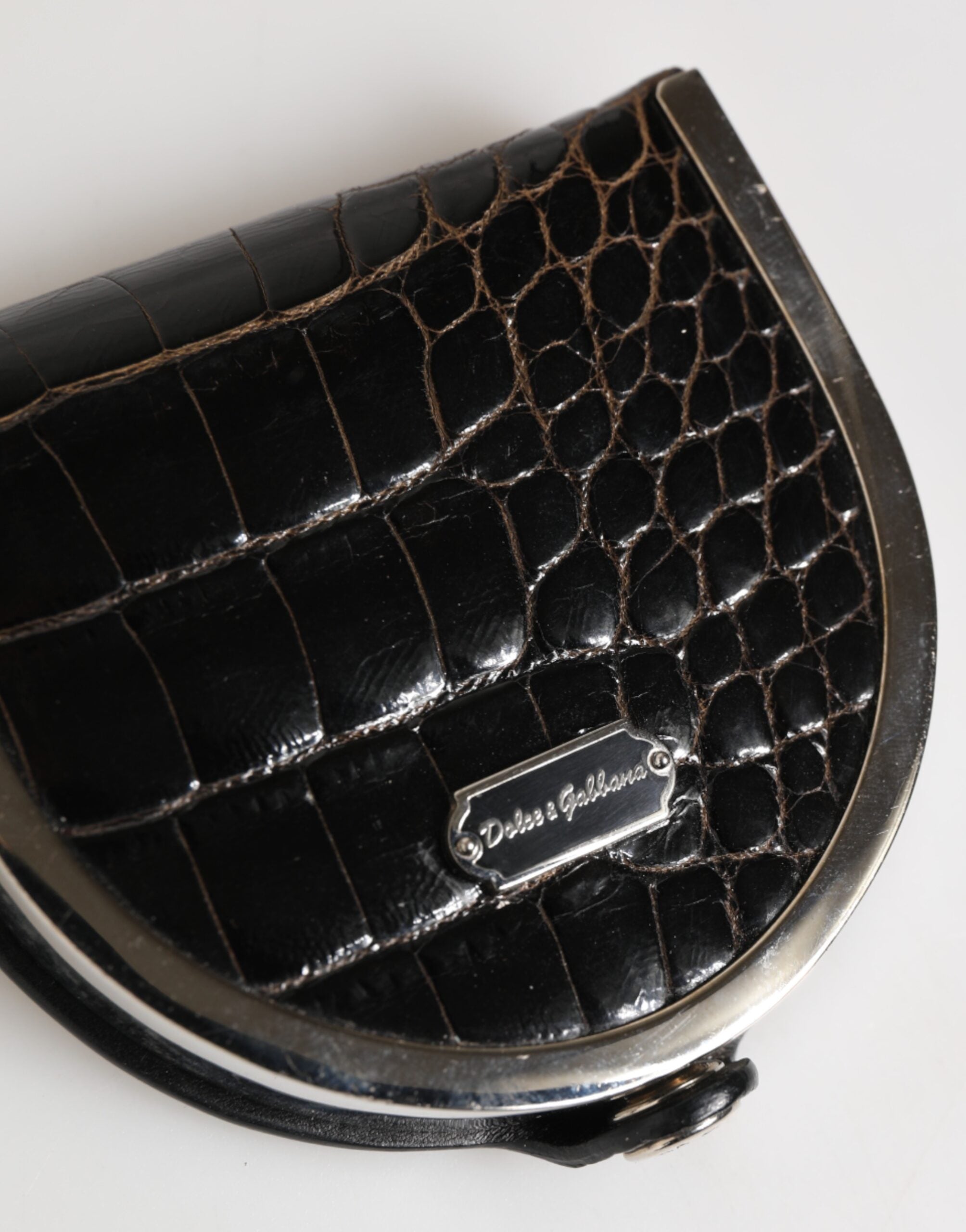 Dolce & Gabbana Black Polished Crocodile Leather Wallet with Men's Coins-4