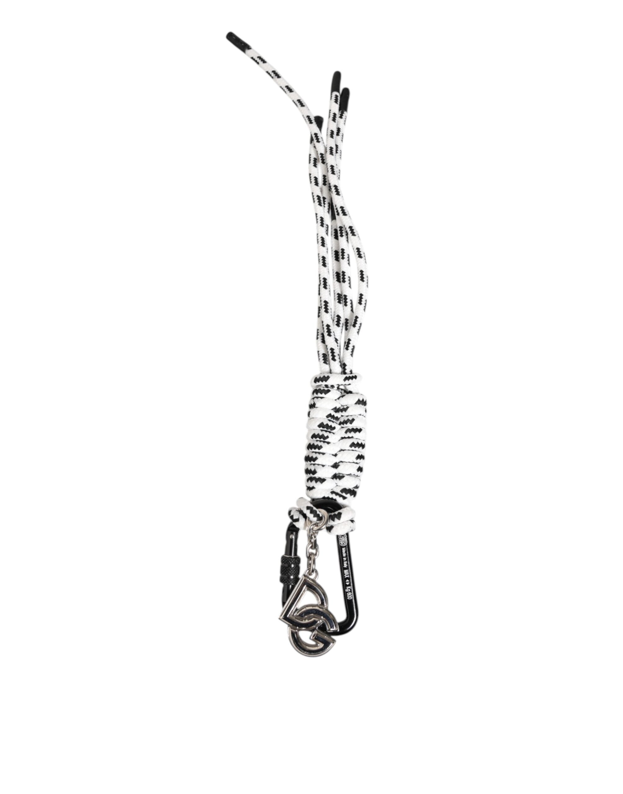 Dolce & Gabbana Black and White Polyester String DG Logo Keyring-2