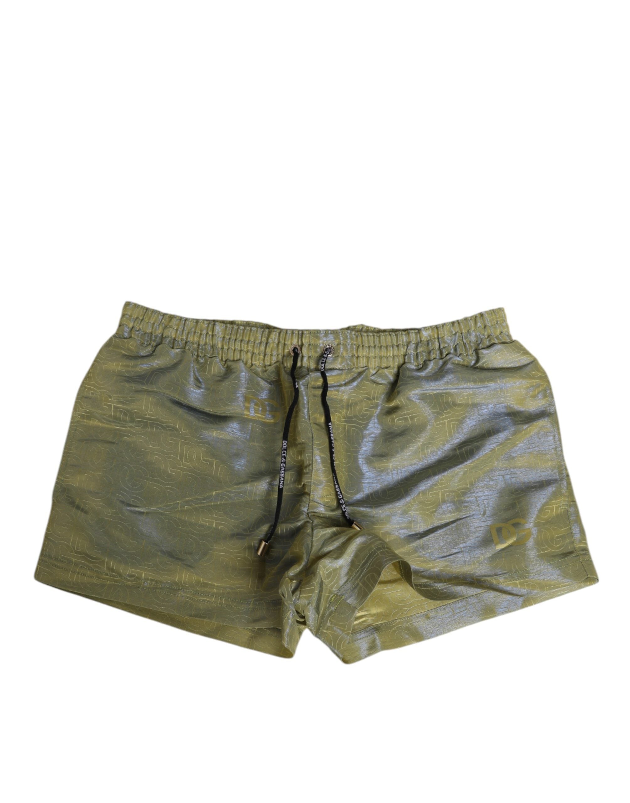 Dolce & Gabbana Green Polyester Metallic Logo Print Men's Swimwear-2
