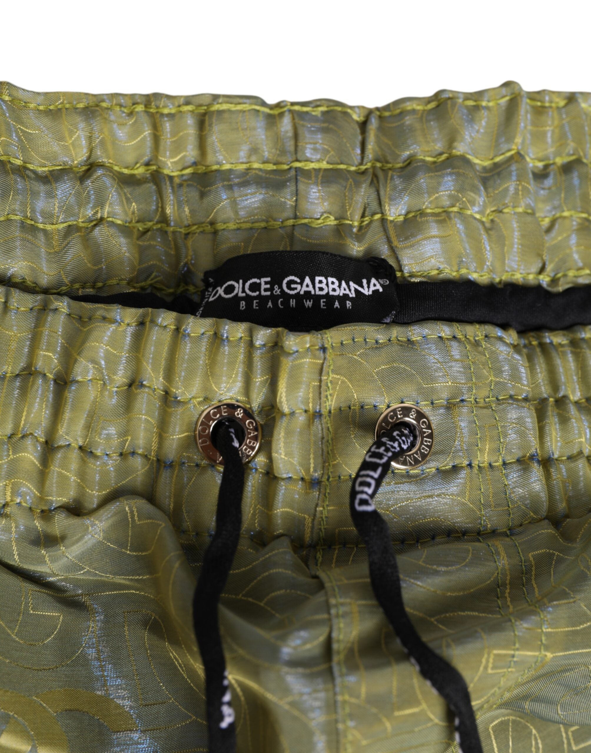 Dolce & Gabbana Green Polyester Metallic Logo Print Men's Swimwear-4