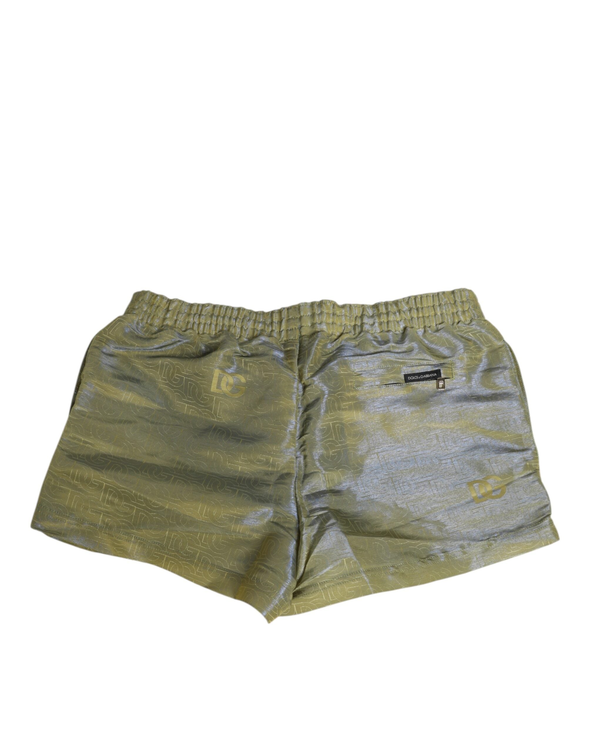 Dolce & Gabbana Green Polyester Metallic Logo Print Men's Swimwear-5