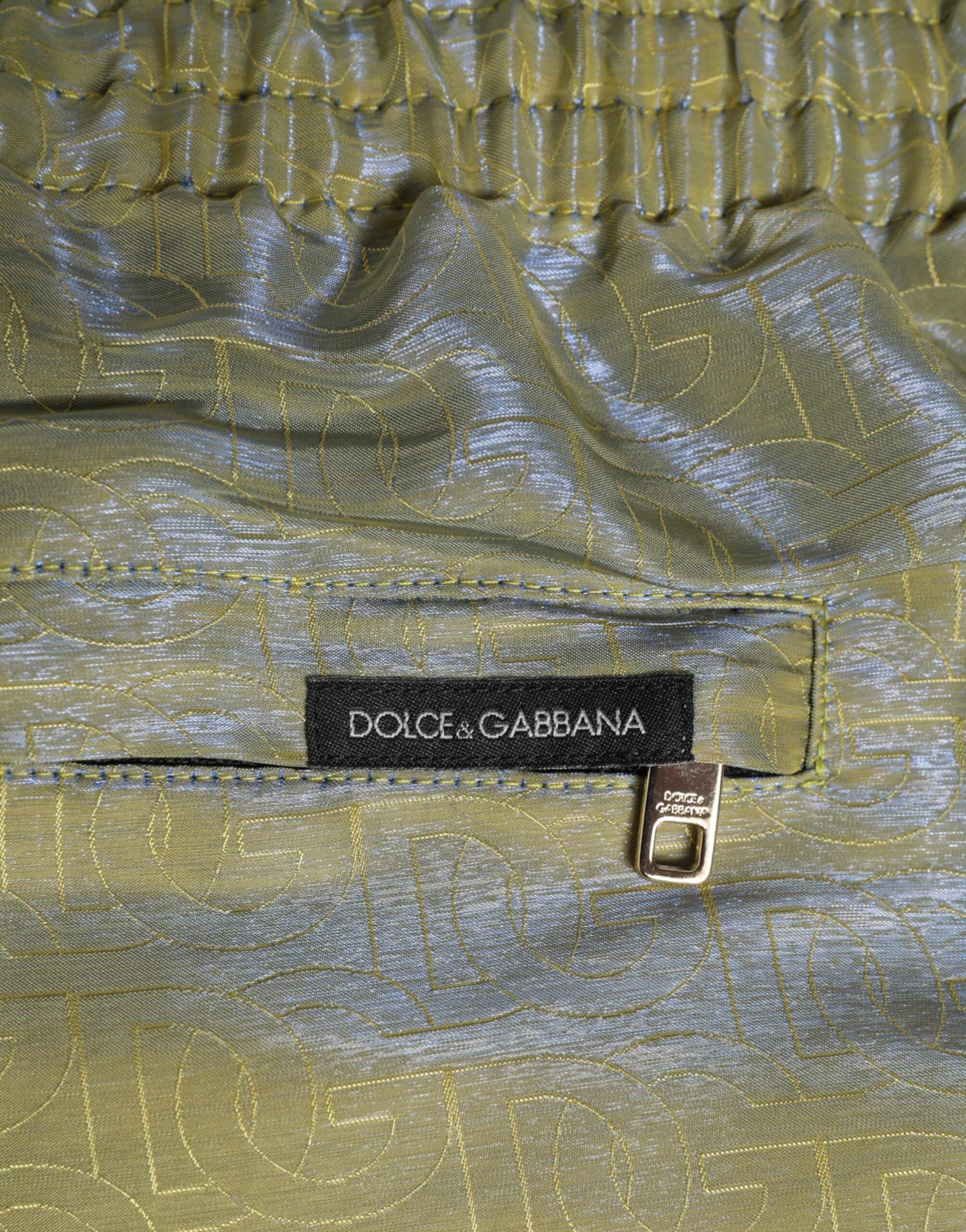 Dolce & Gabbana Green Polyester Metallic Logo Print Men's Swimwear-6