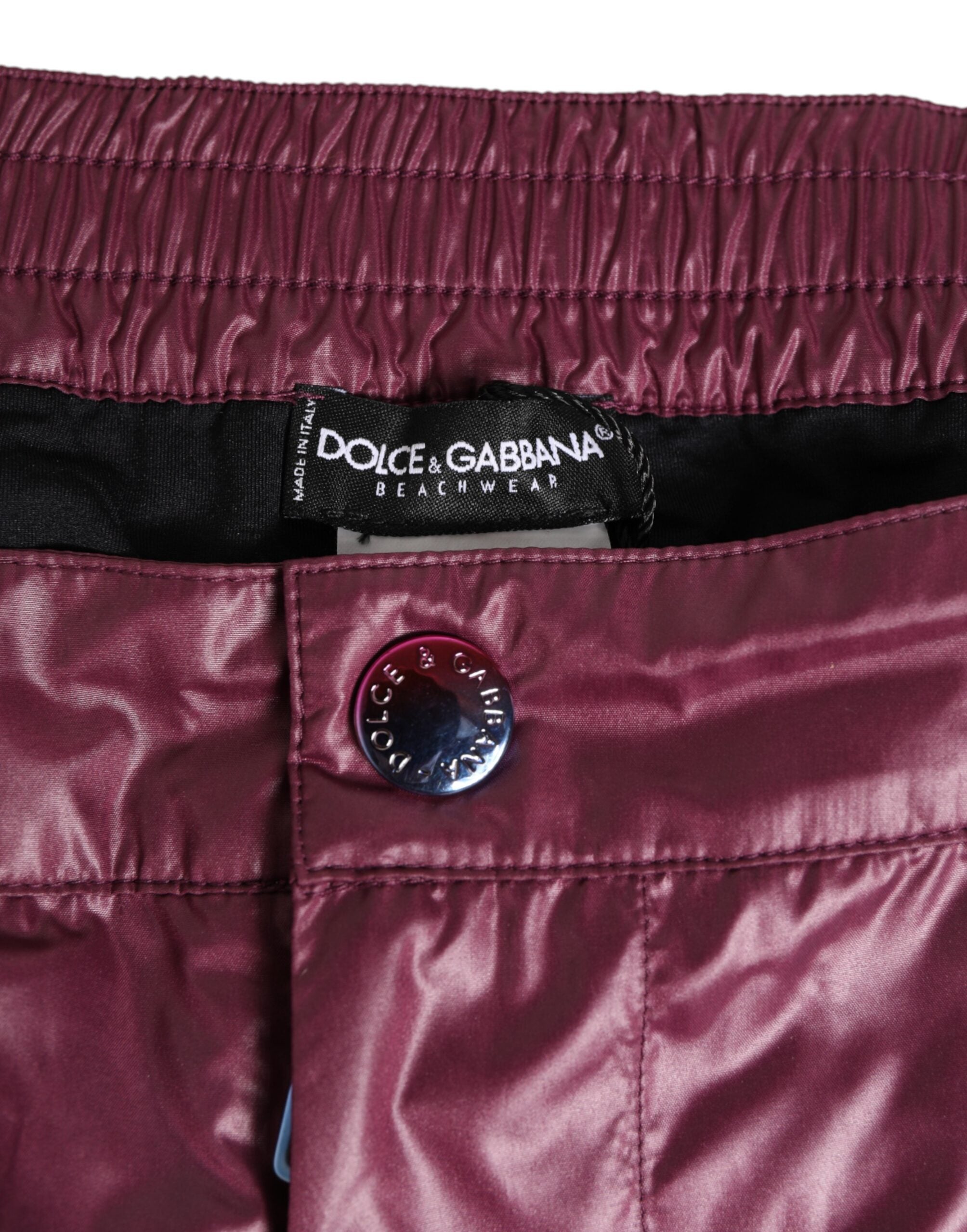 Traje de baño de poliéster burdeos con escudo en relieve de Dolce & Gabbana-4