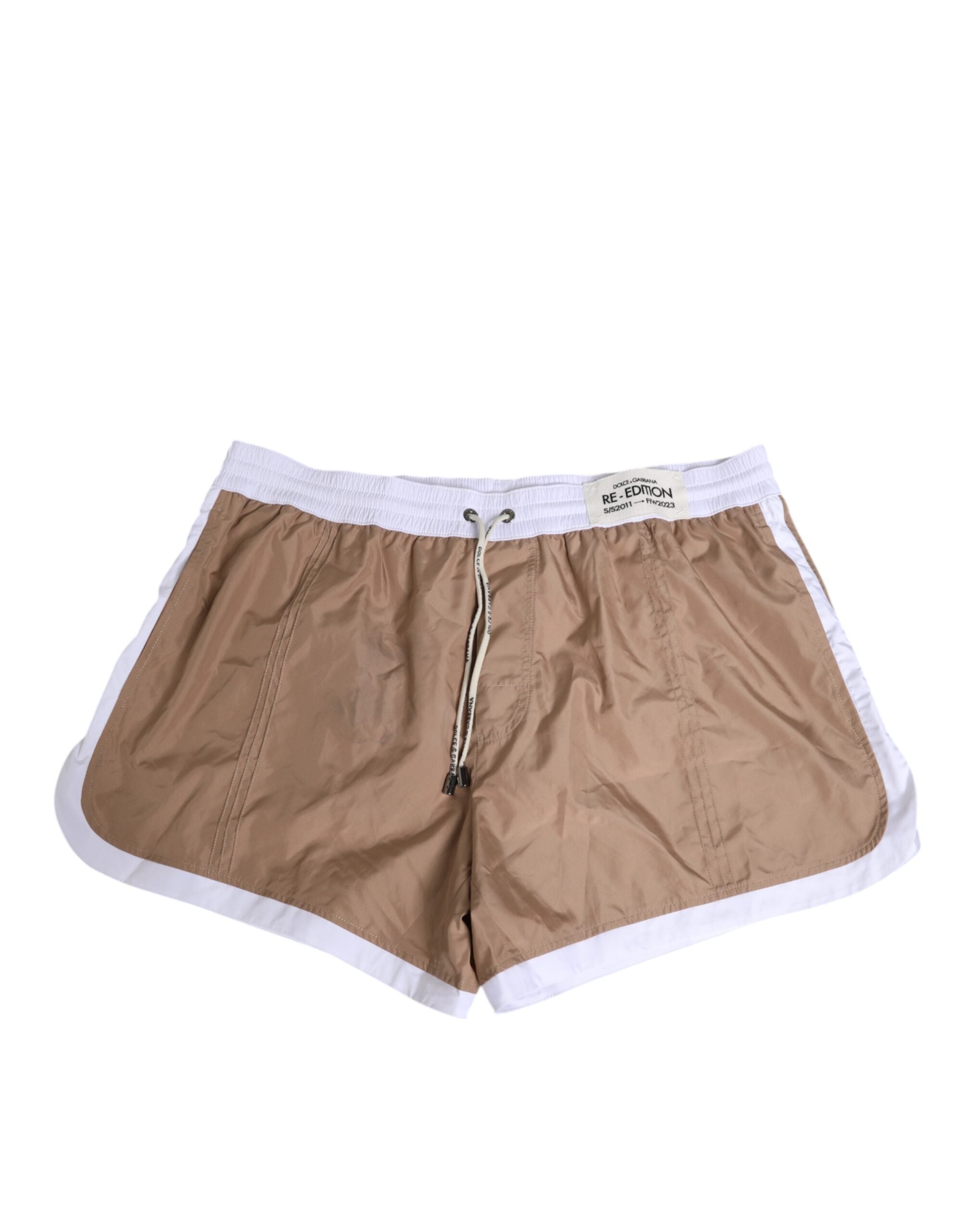 Dolce & Gabbana Brown White Polyester Re-Edition Shorts Swimwear-2