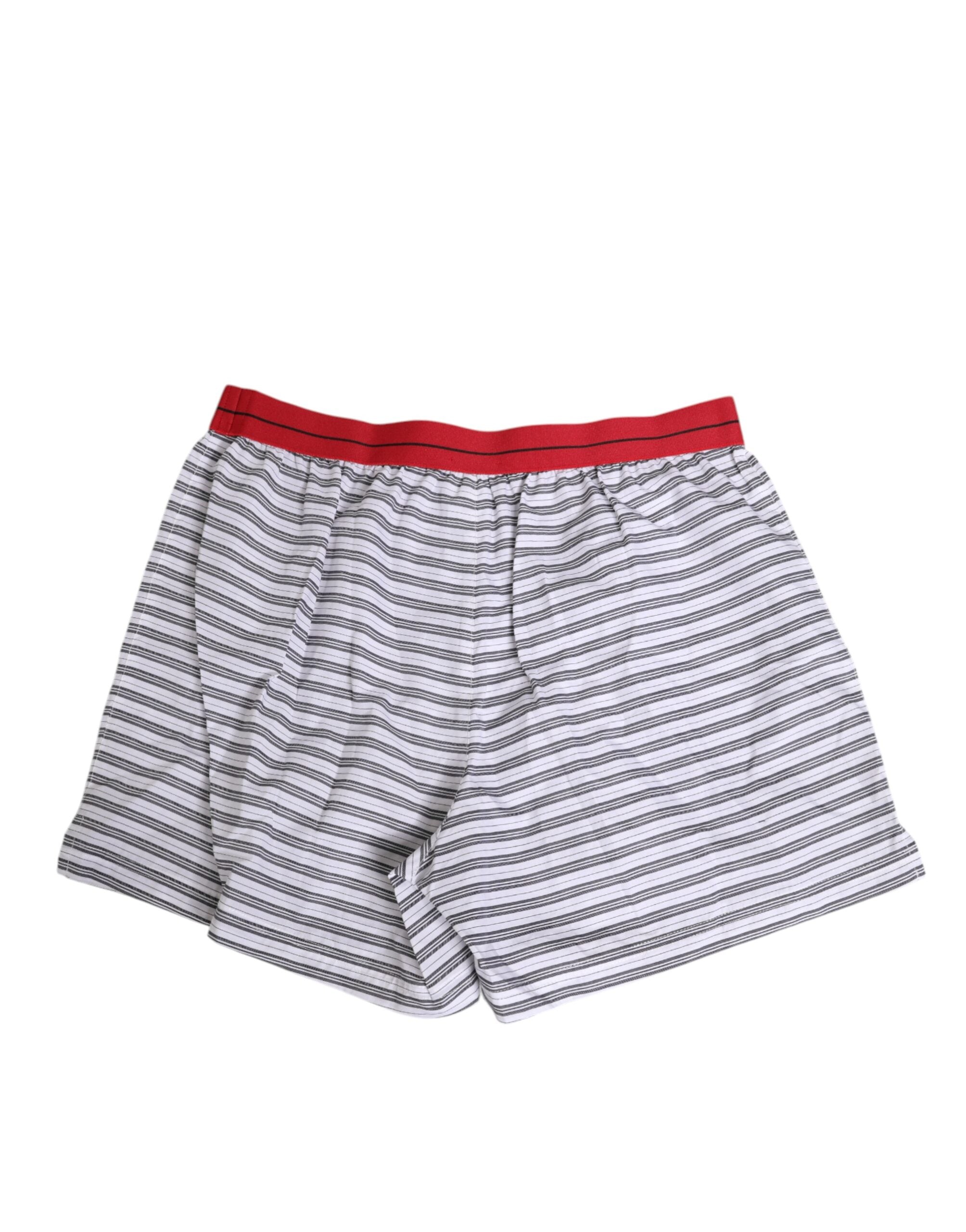 Dolce & Gabbana white striped cotton shorts with red waistband swimwear-5
