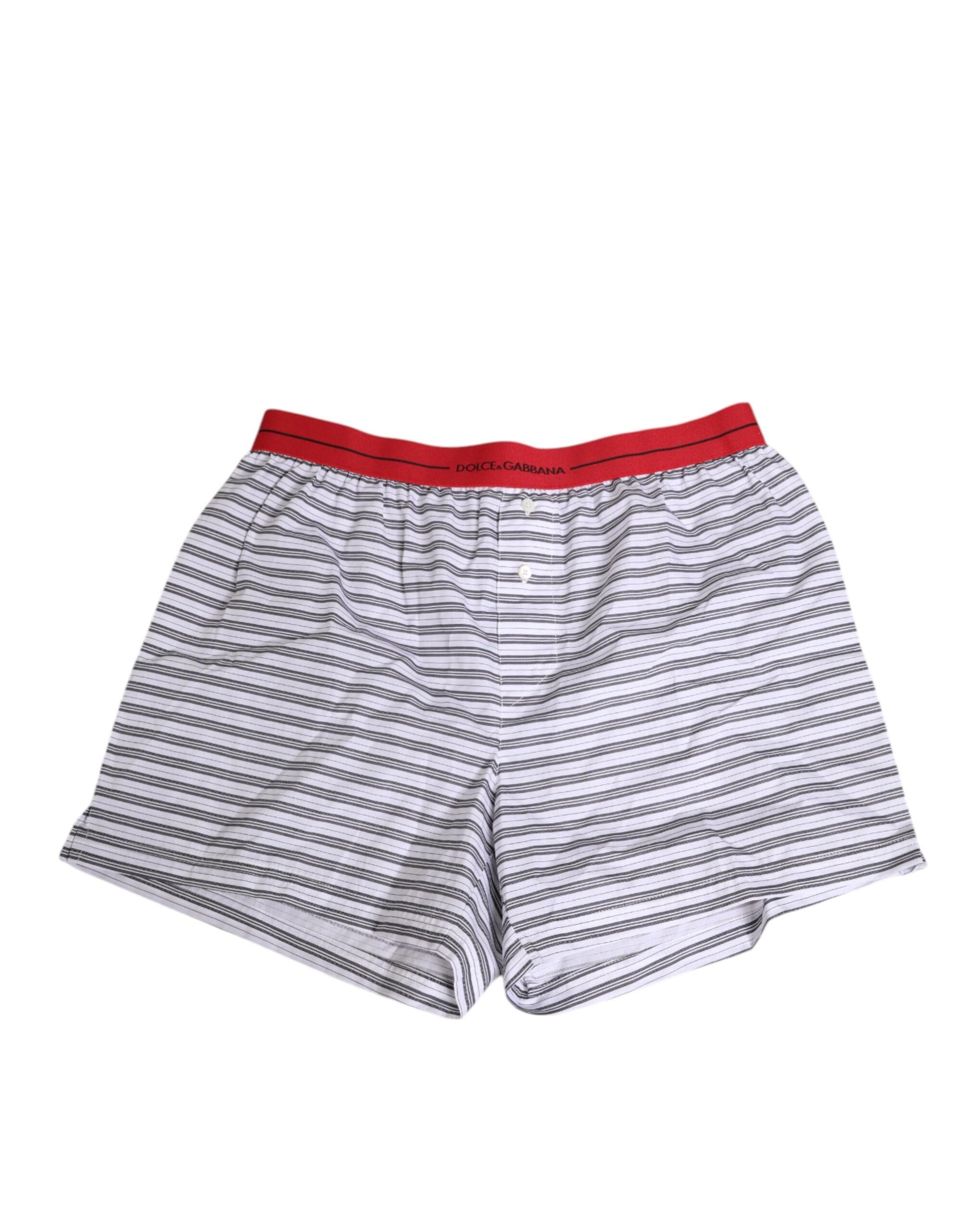 Dolce & Gabbana white striped cotton shorts with red waistband swimwear-2