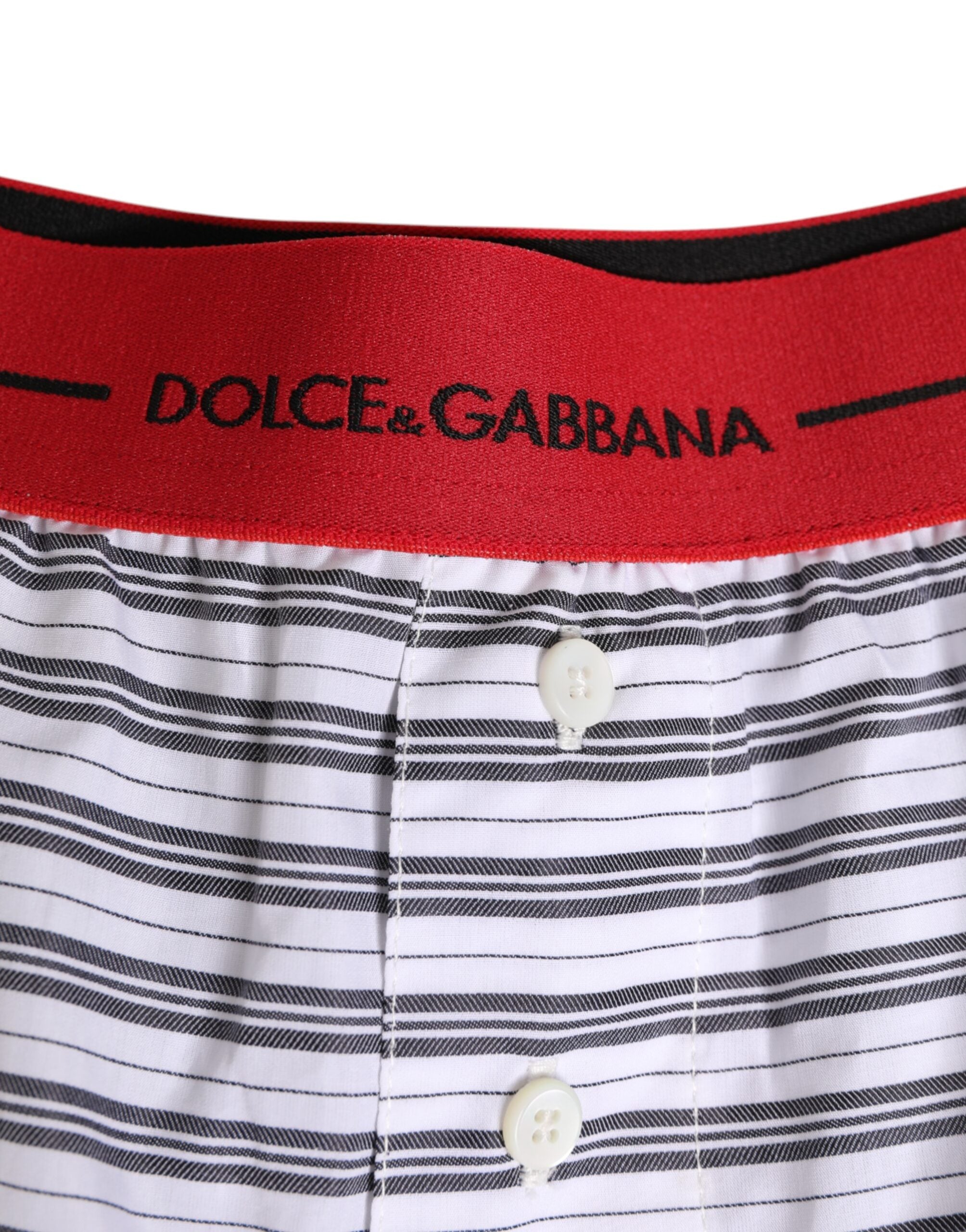 Dolce & Gabbana white striped cotton shorts with red waistband swimwear-3