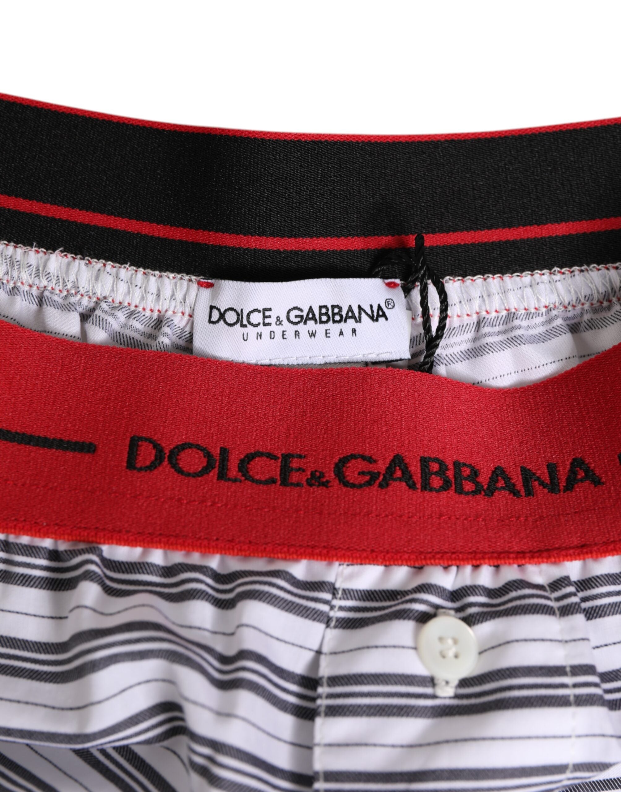 Dolce & Gabbana white striped cotton shorts with red waistband swimwear-4