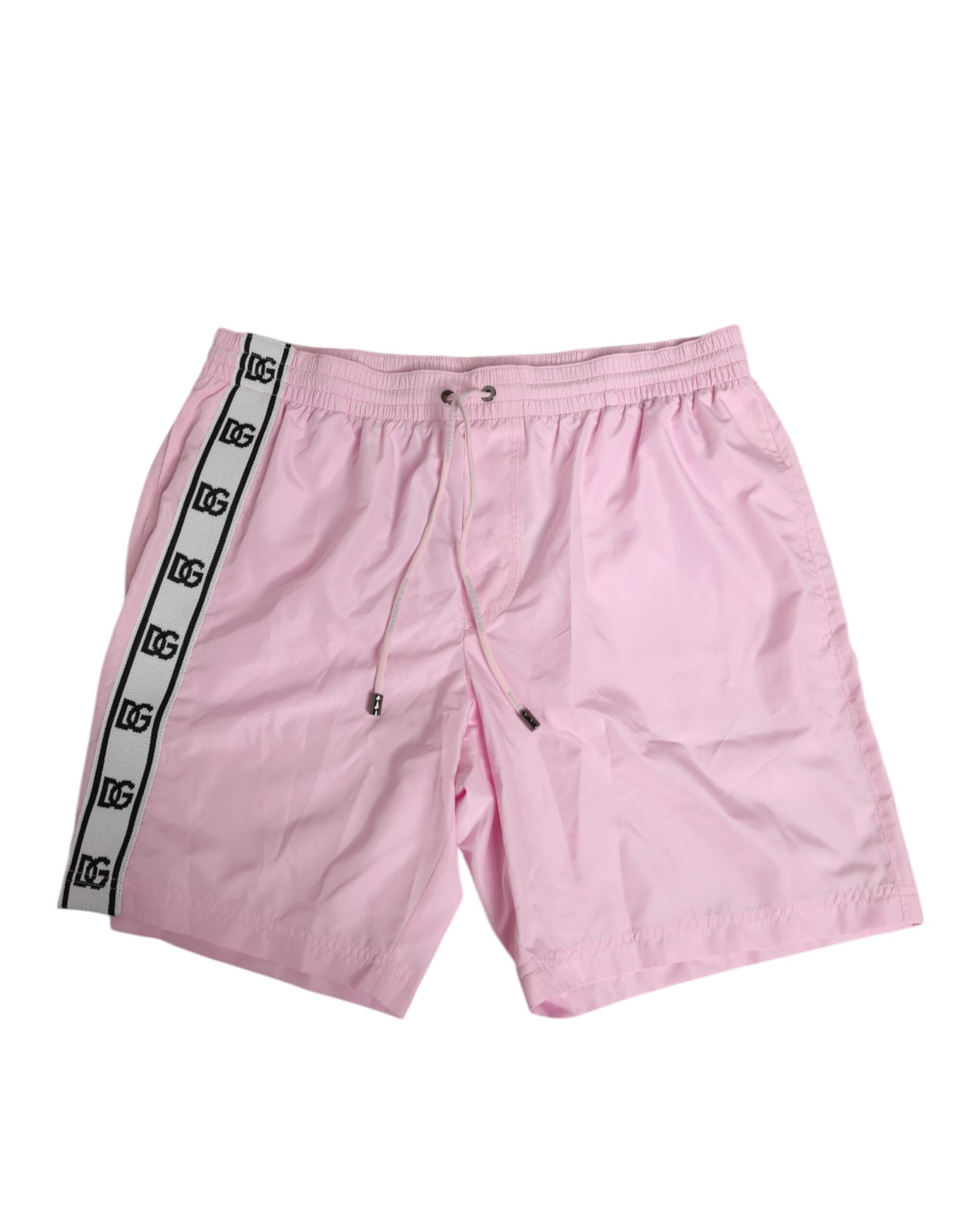 Dolce & Gabbana Pink Nylon Logo Side Stripe Beachwear Men's Swimwear-1