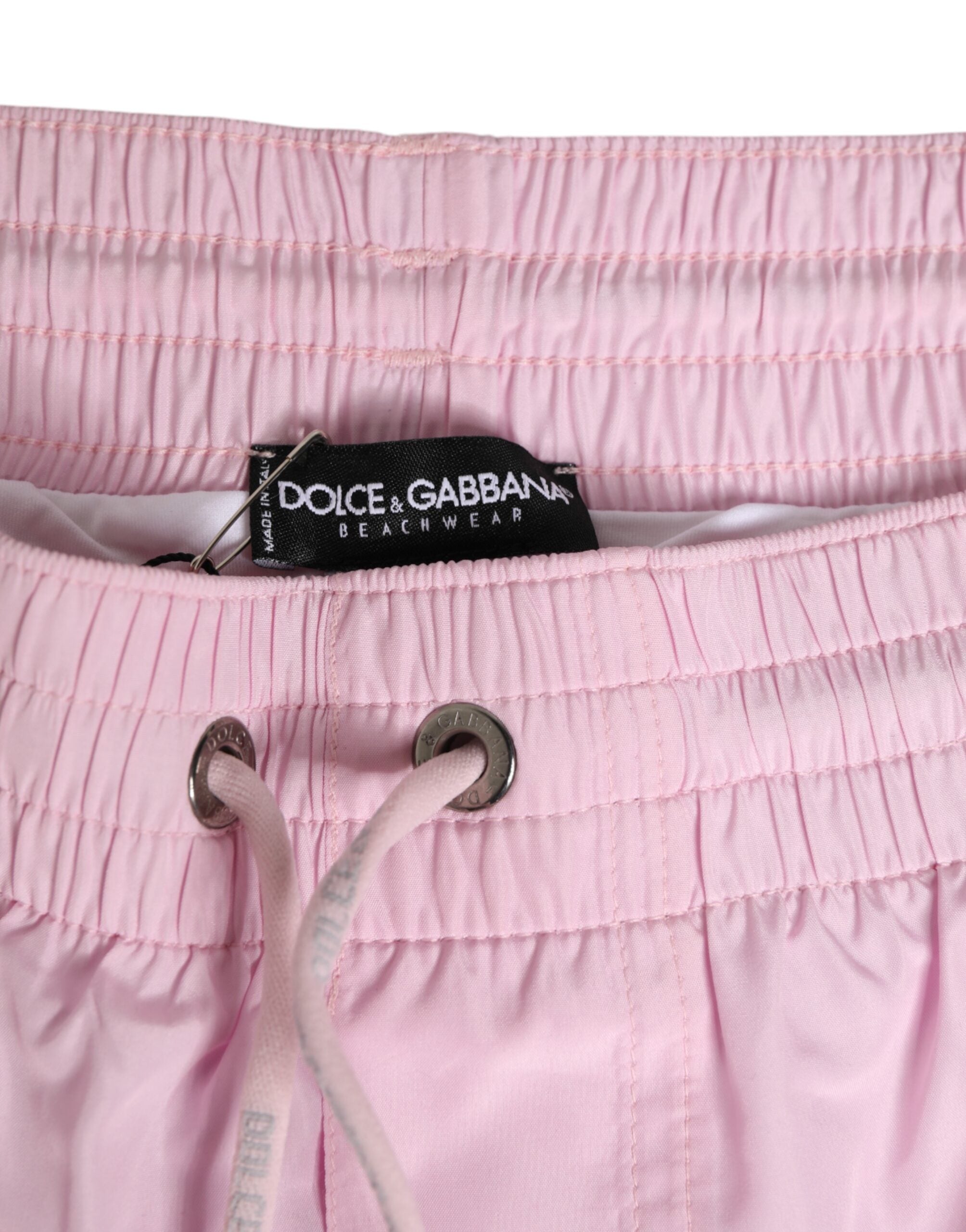 Dolce & Gabbana Pink Nylon Logo Side Stripe Beachwear Men's Swimwear-4