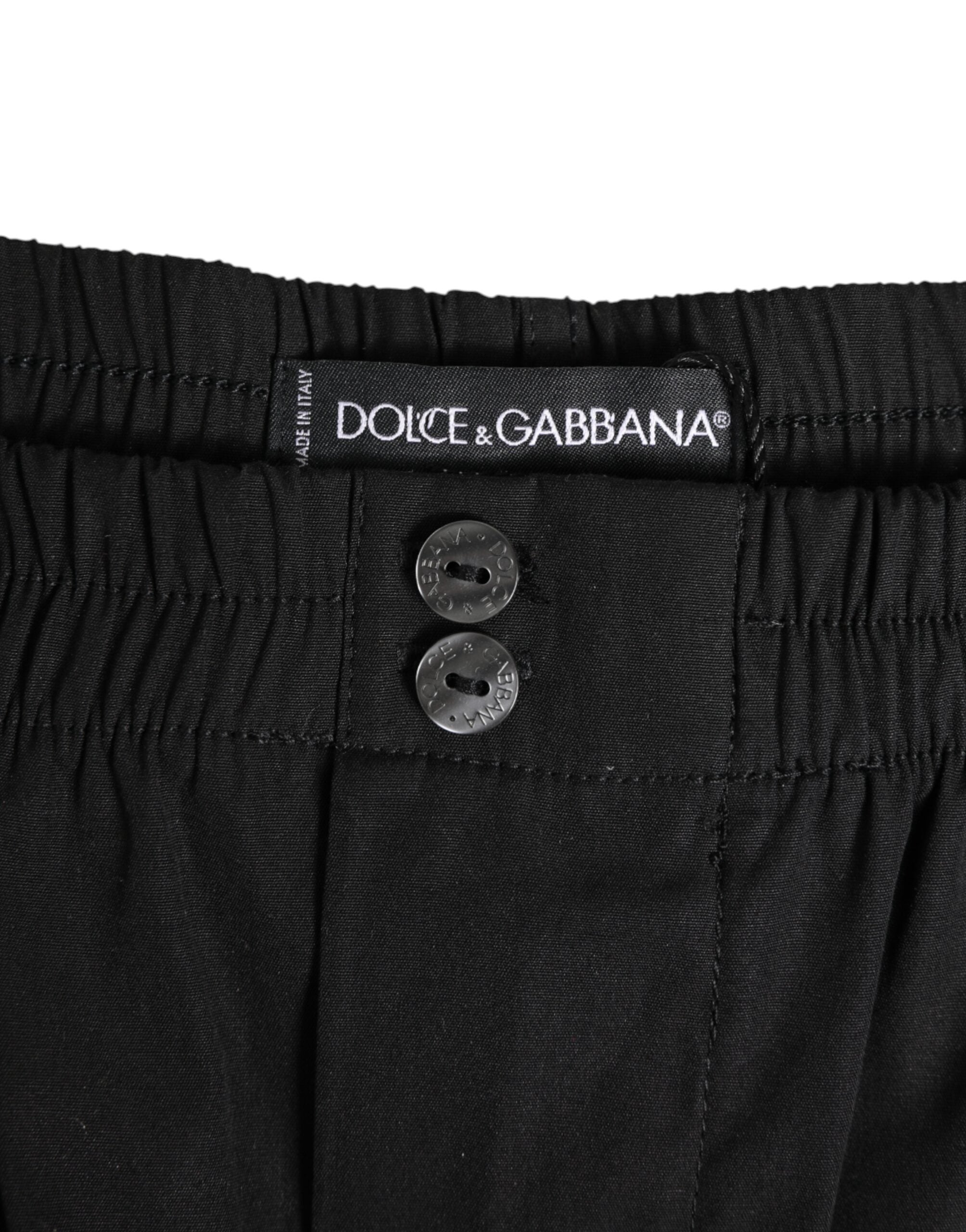 Dolce & Gabbana Schwarze Baumwoll-Badeanzüge mit elastischem Bund und Knopfleiste-3