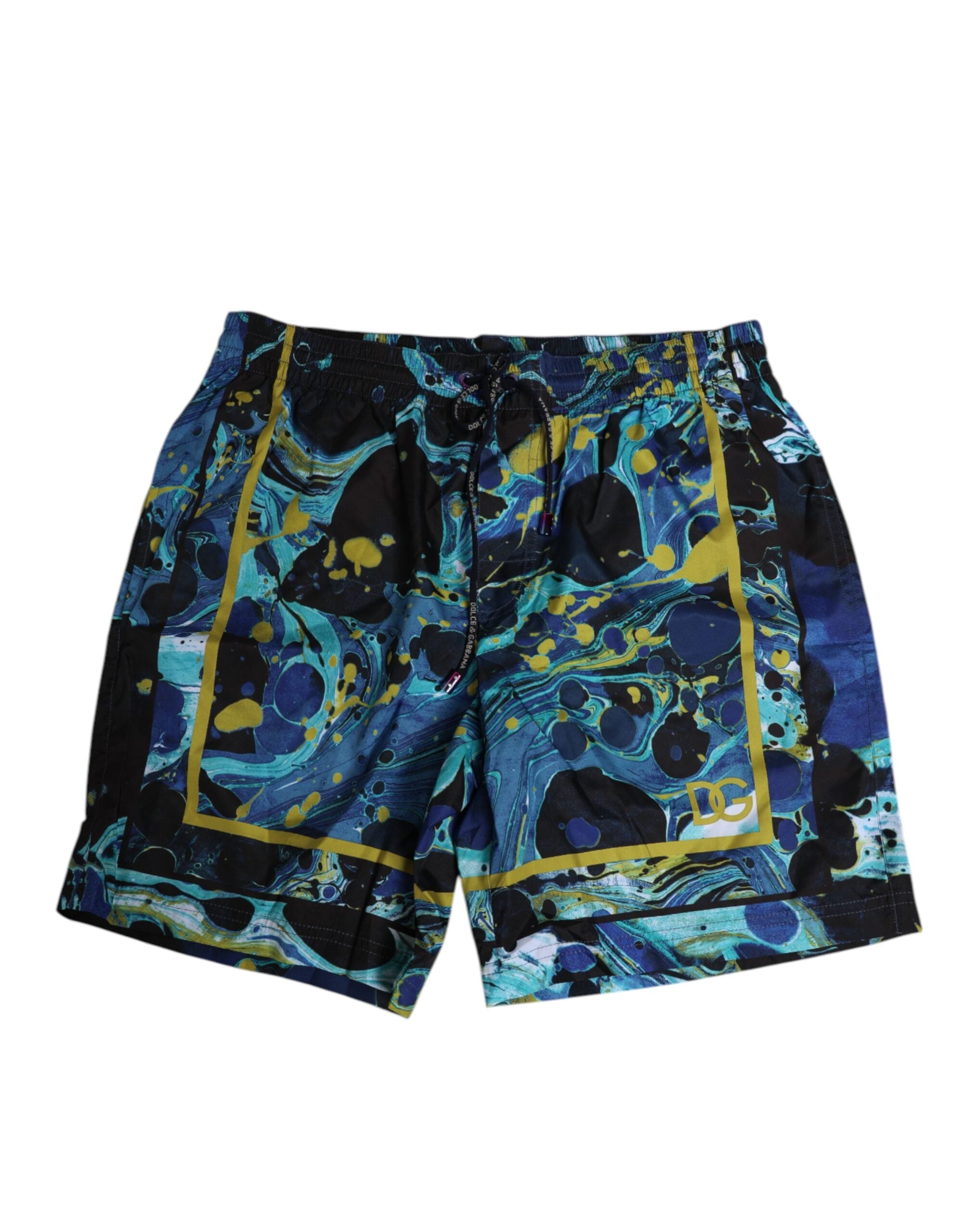 Dolce & Gabbana Blue Marble Print Logo Men's Boxer Shorts Swimwear-1