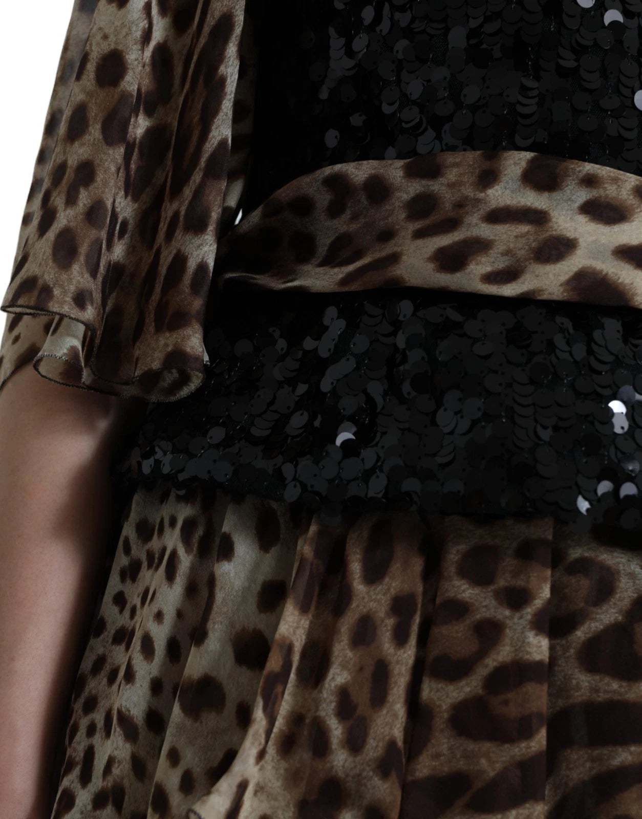Dolce & Gabbana Leopardenmuster Seidenpailletten-Rüschen-Maxikleid-7