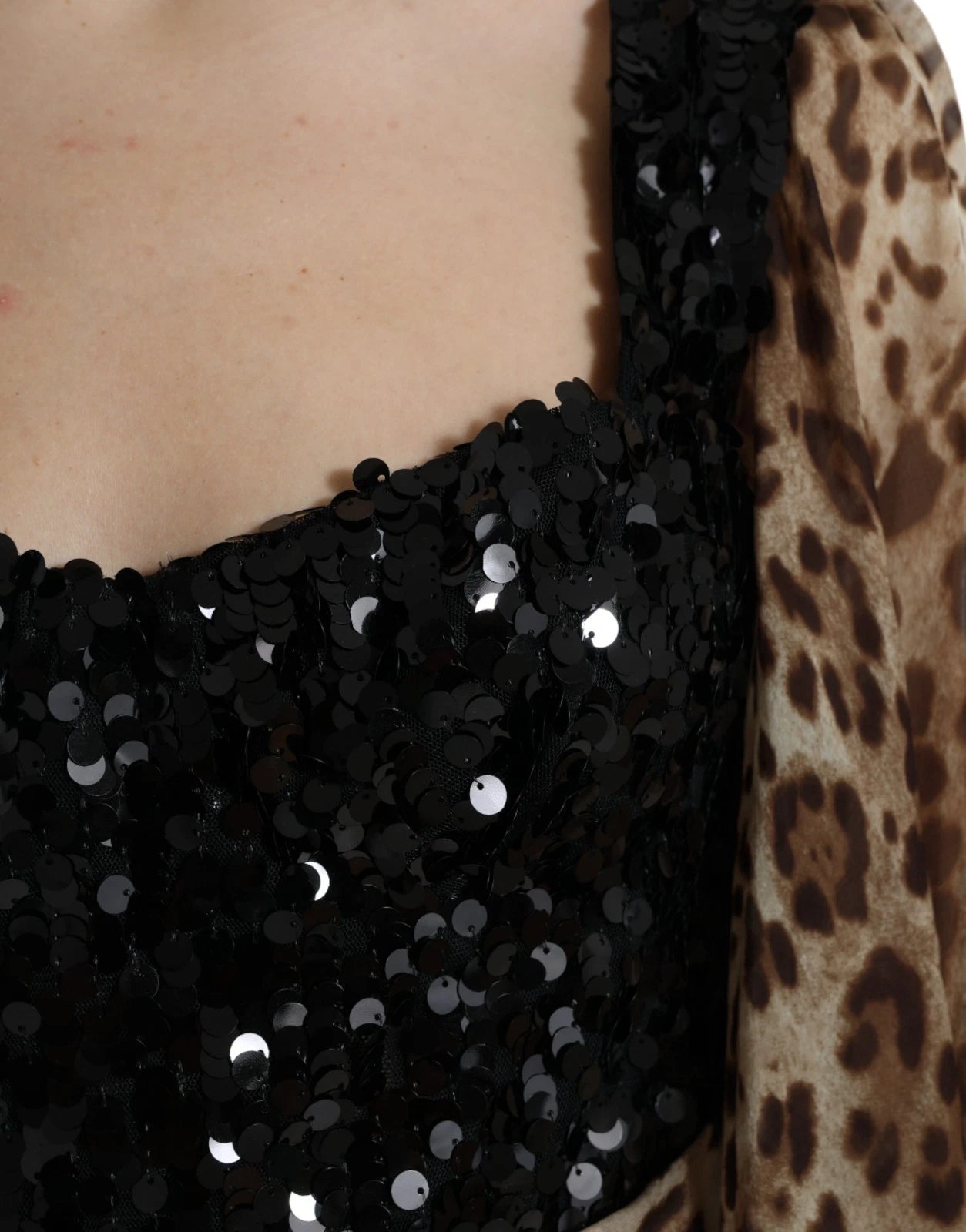 Dolce & Gabbana Leopardenmuster Seidenpailletten-Rüschen-Maxikleid-6