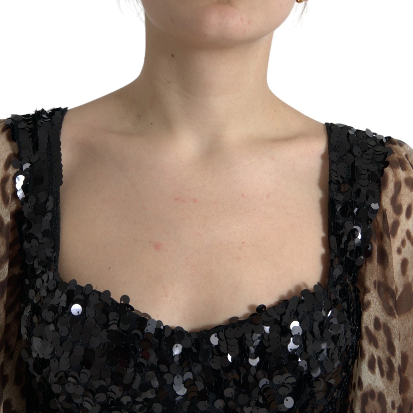 Dolce & Gabbana Leopardenmuster Seidenpailletten-Rüschen-Maxikleid-5