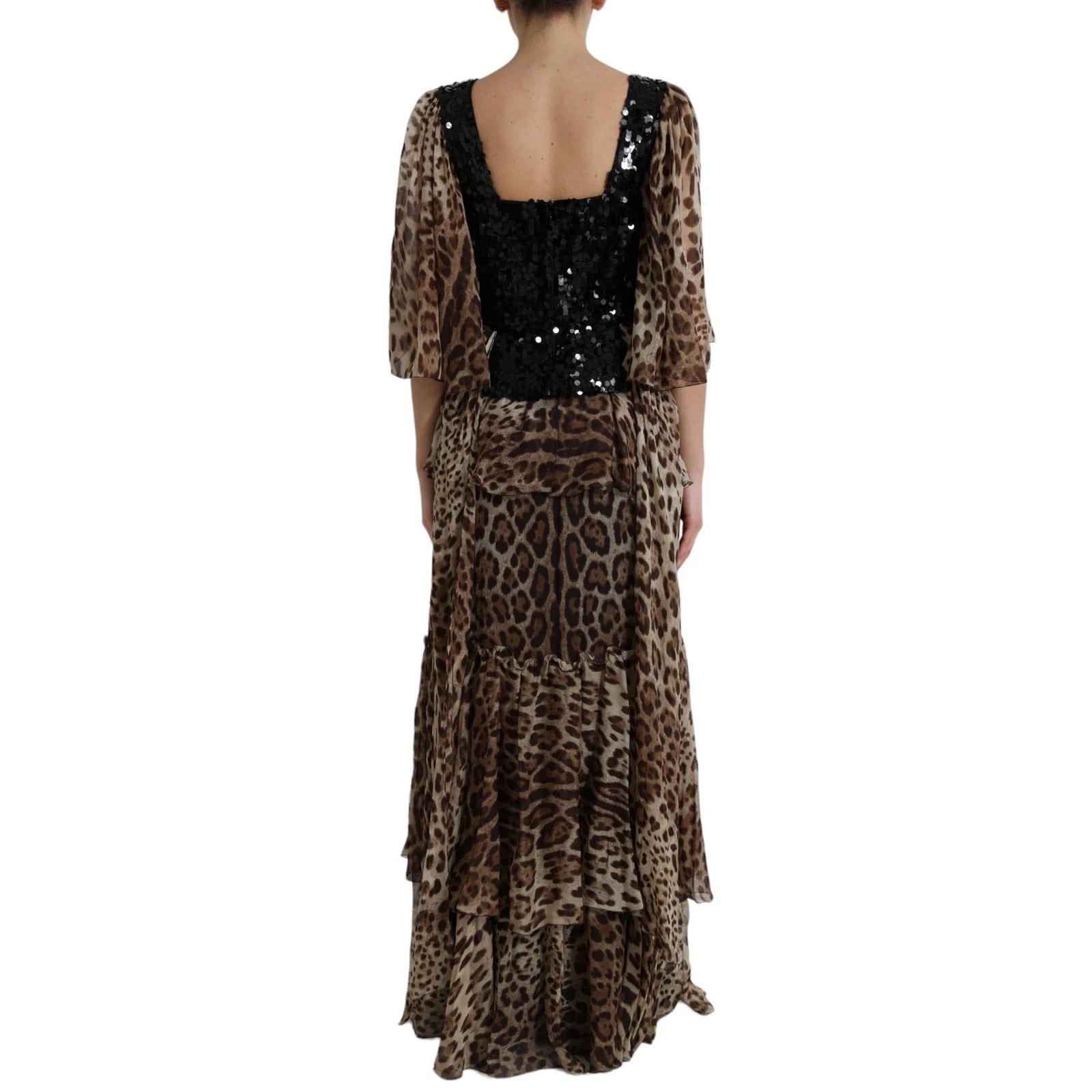 Dolce & Gabbana Leopardenmuster Seidenpailletten-Rüschen-Maxikleid-4