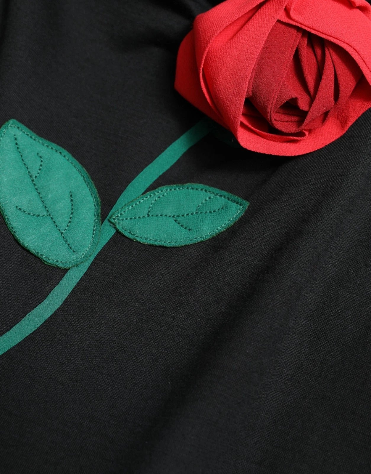 Dolce & Gabbana black sleeveless dress with rose appliqués in wool-8