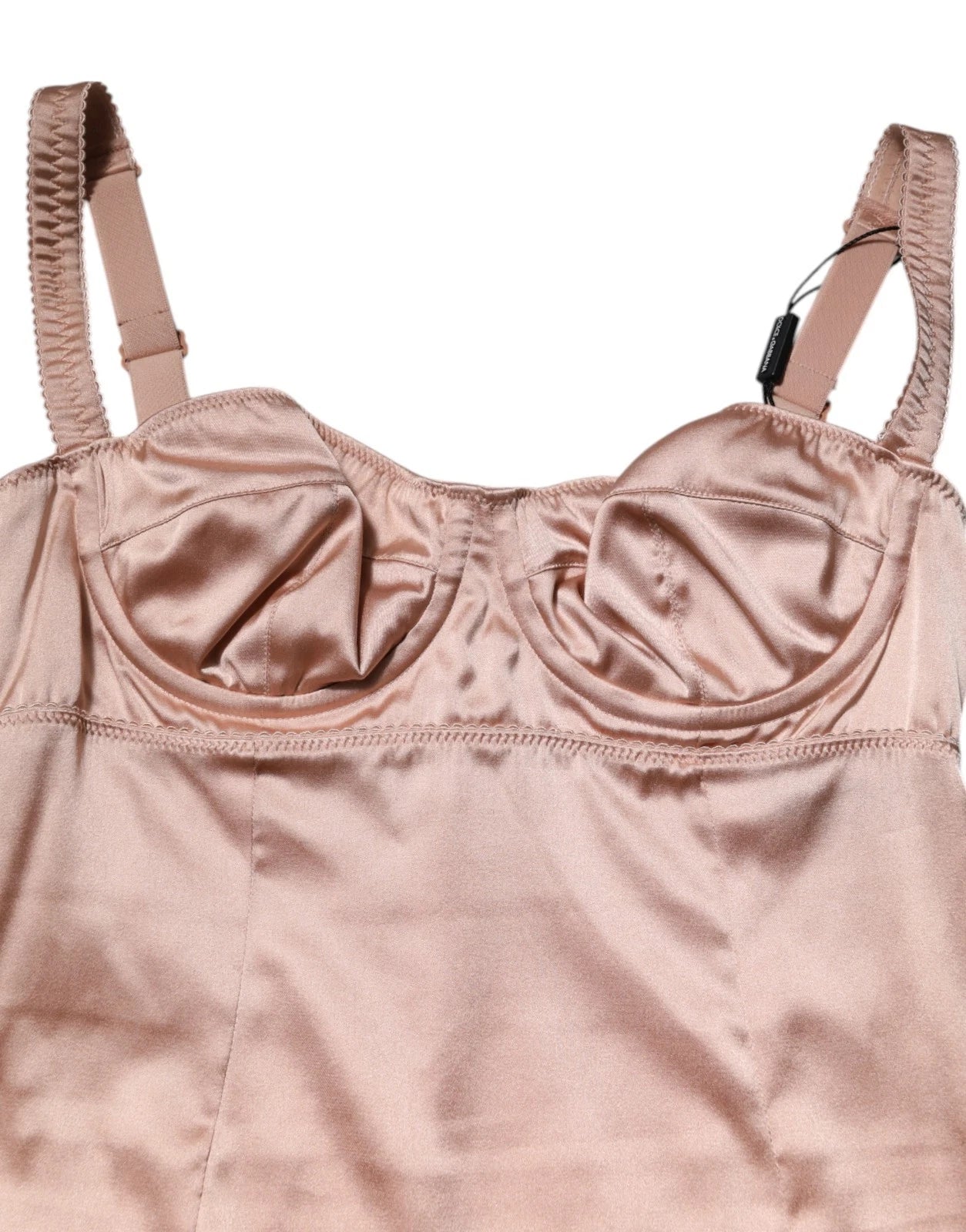 Dolce & Gabbana Pink Silk Satin Bustier Midi Bodysuit Dress-6