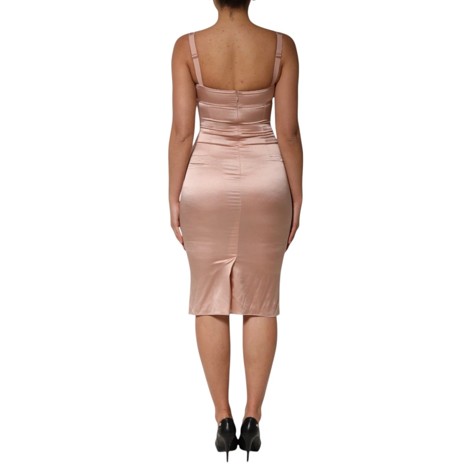 Dolce & Gabbana Pink Silk Satin Bustier Midi Bodysuit Dress-4