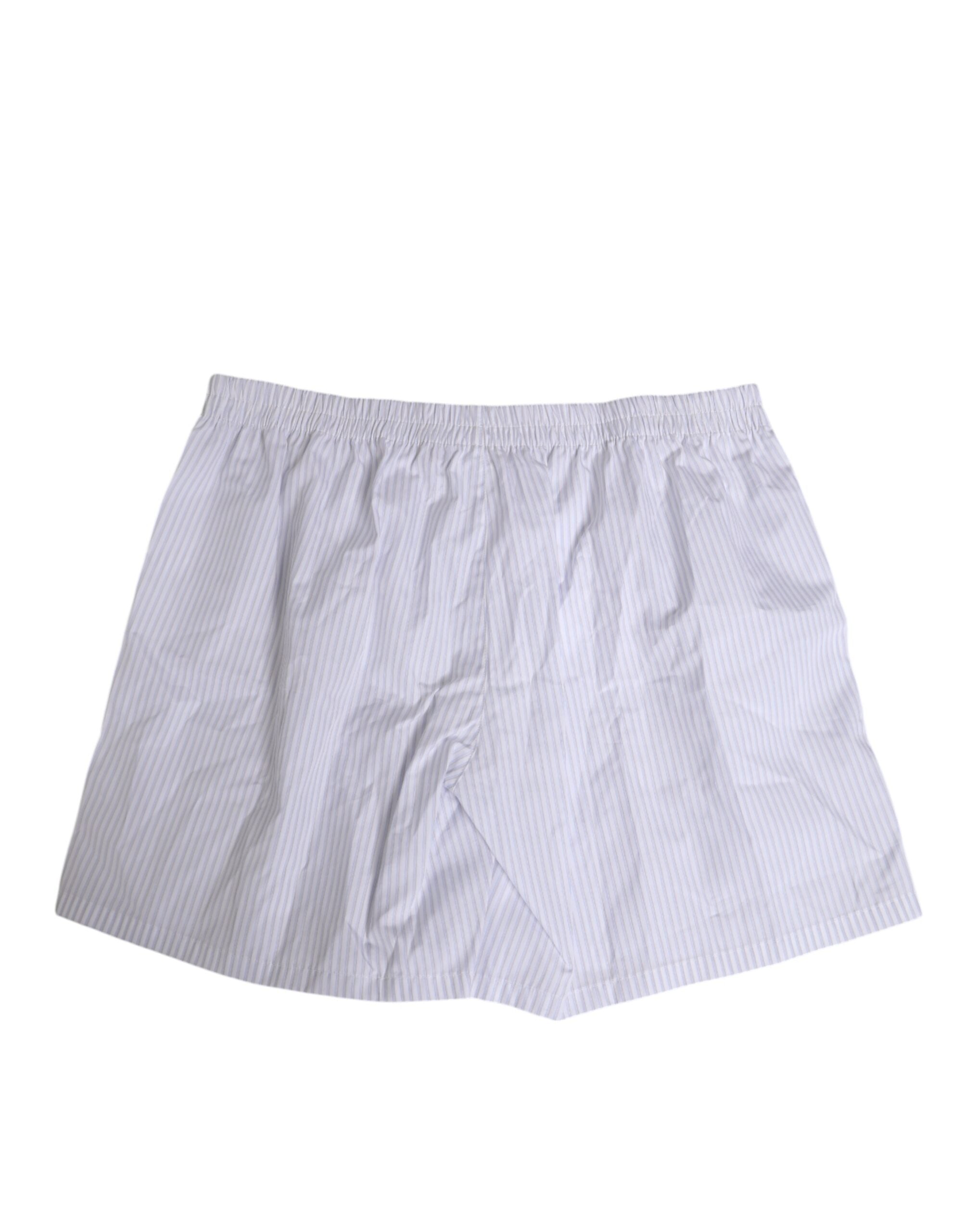 Dolce & Gabbana White and Blue Striped Cotton Shorts with Button Placket Swimwear-4