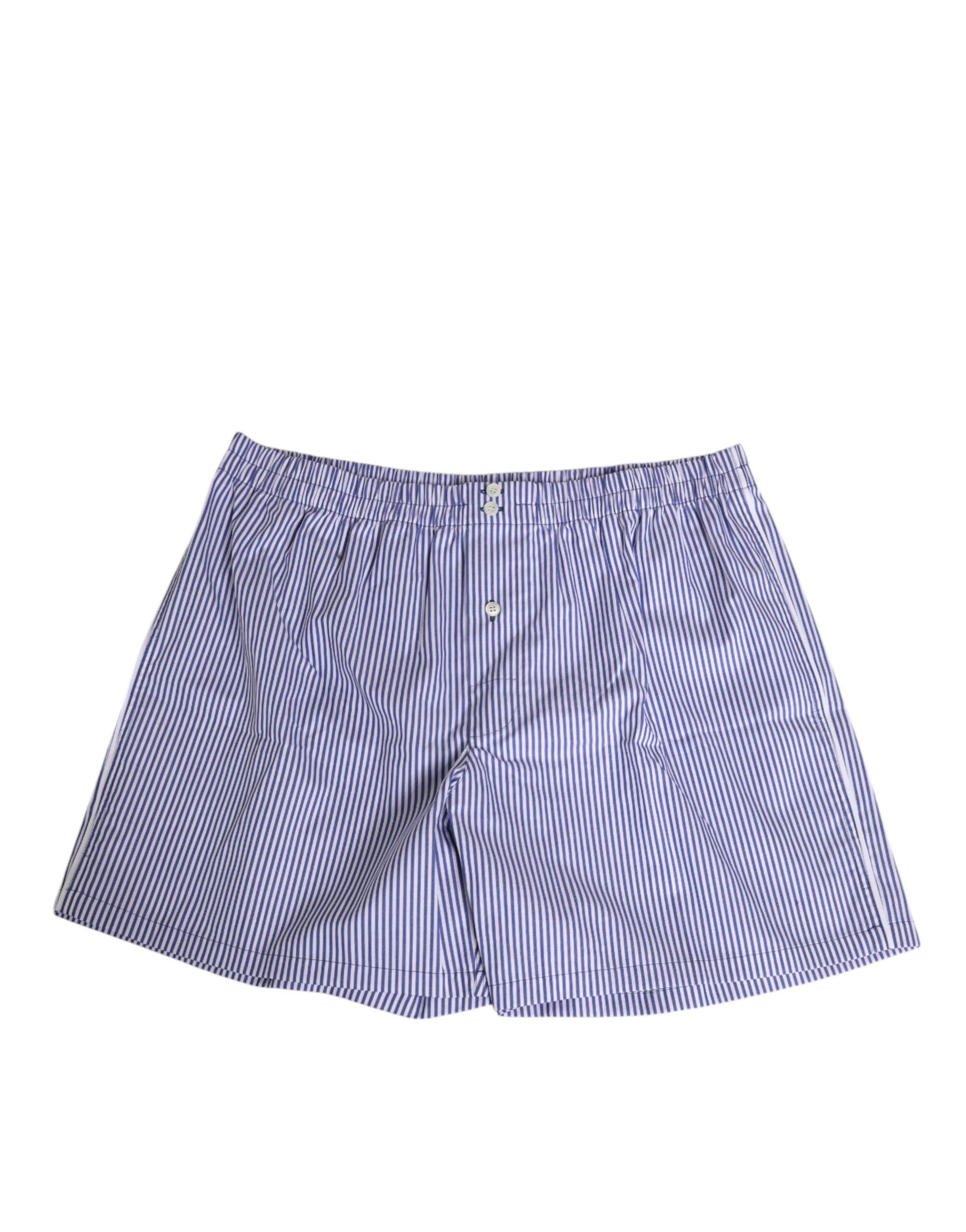 Dolce & Gabbana Blau-weiß gestreifte Baumwoll-Shorts mit Fliege und Knopfleiste Bademode-2