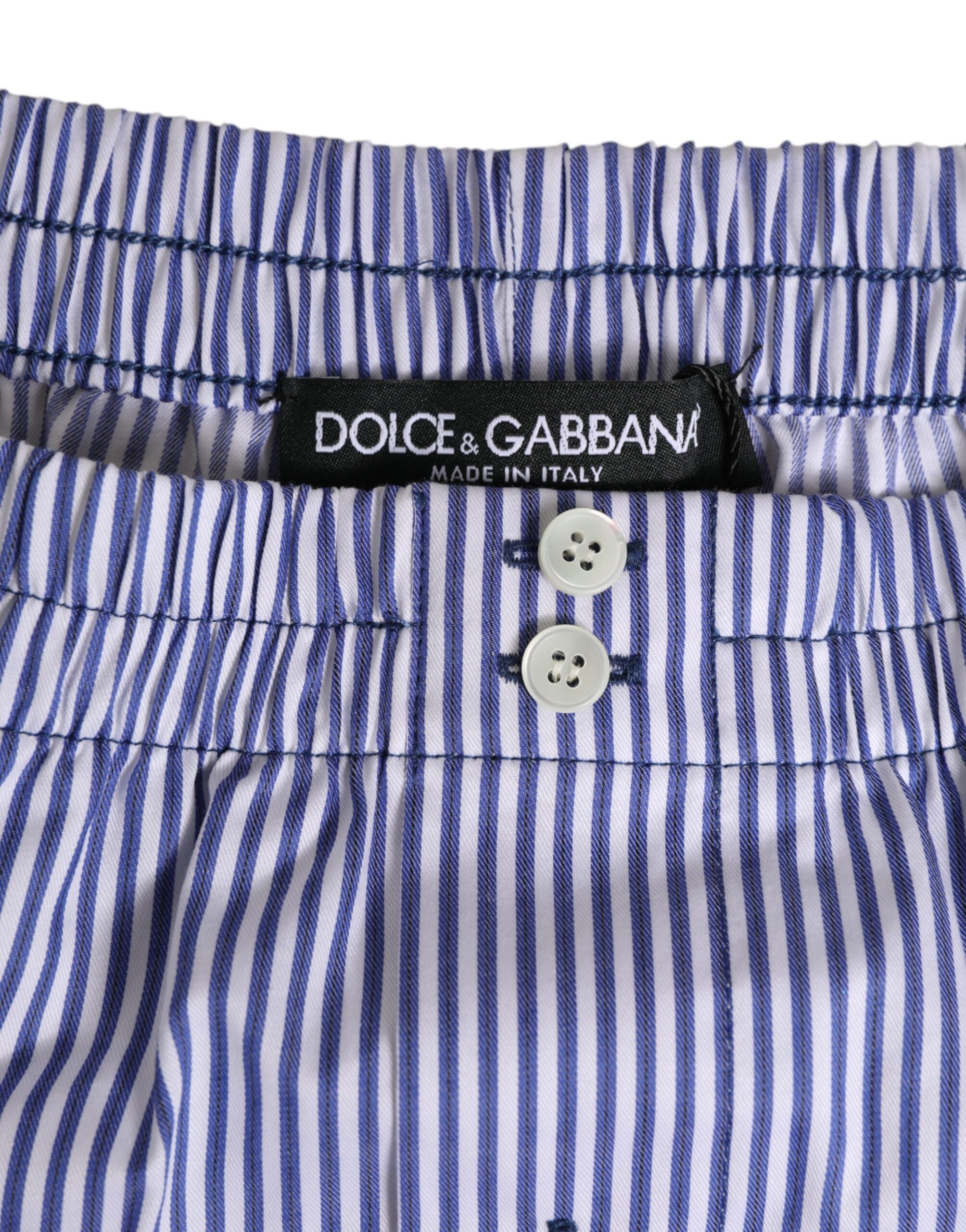 Dolce & Gabbana Blau-weiß gestreifte Baumwoll-Shorts mit Fliege und Knopfleiste Bademode-3