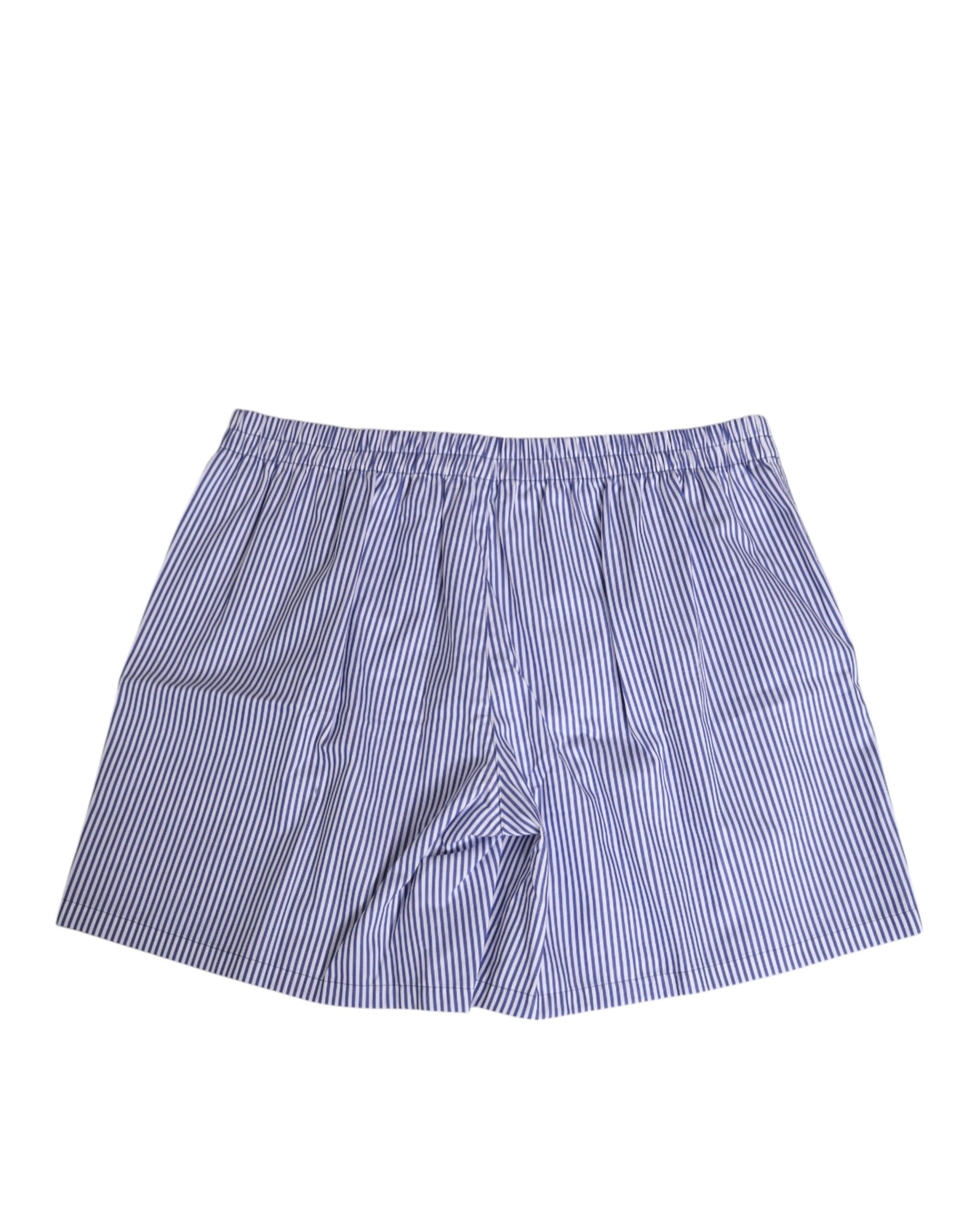 Dolce & Gabbana Blau-weiß gestreifte Baumwoll-Shorts mit Fliege und Knopfleiste Bademode-4
