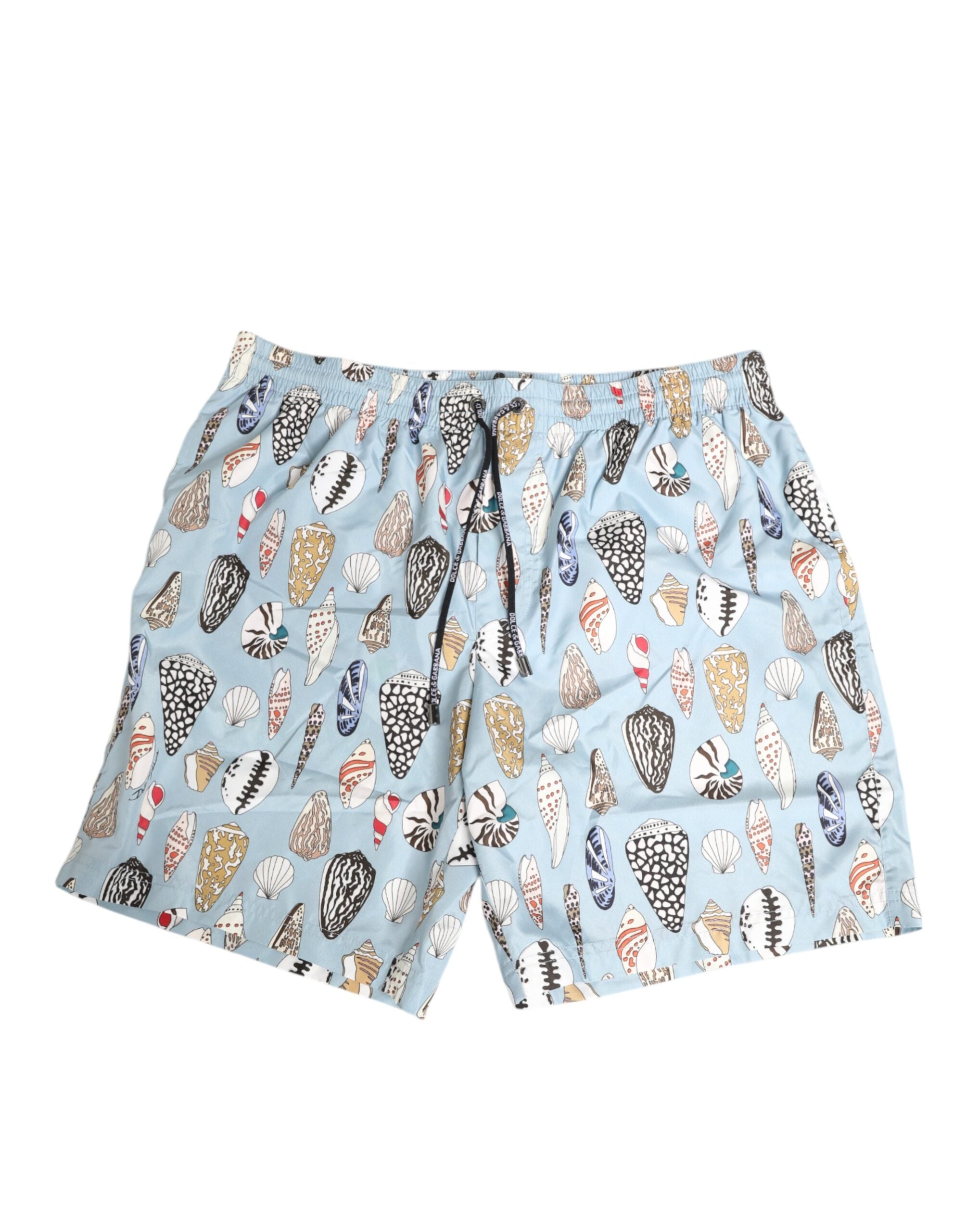 Dolce & Gabbana Blaue Muschel Druck Nylon Männer Shorts Bademode-1