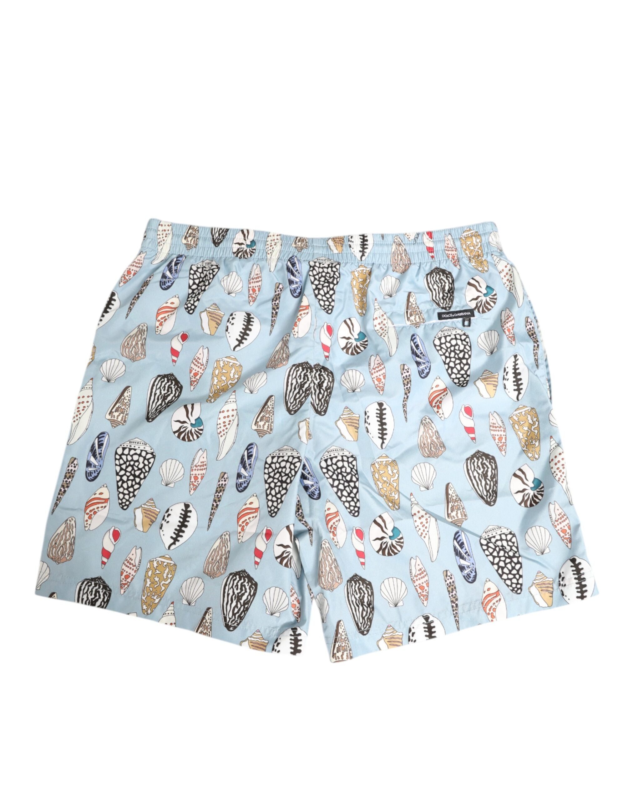 Dolce & Gabbana Blaue Muschel Druck Nylon Männer Shorts Bademode-5