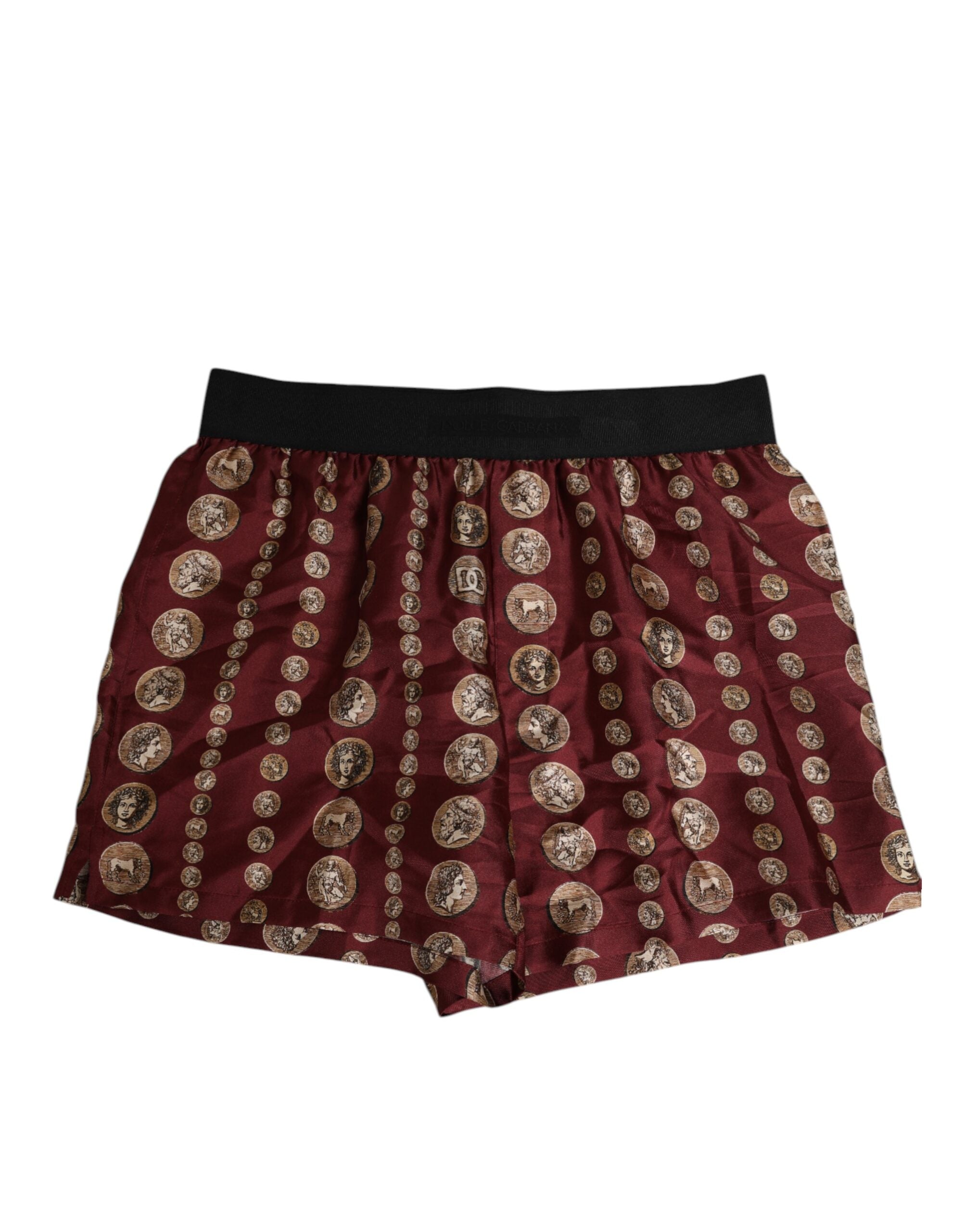 Dolce & Gabbana Burgundy Silk Coin Print Männer Boxer Short Bademode-1
