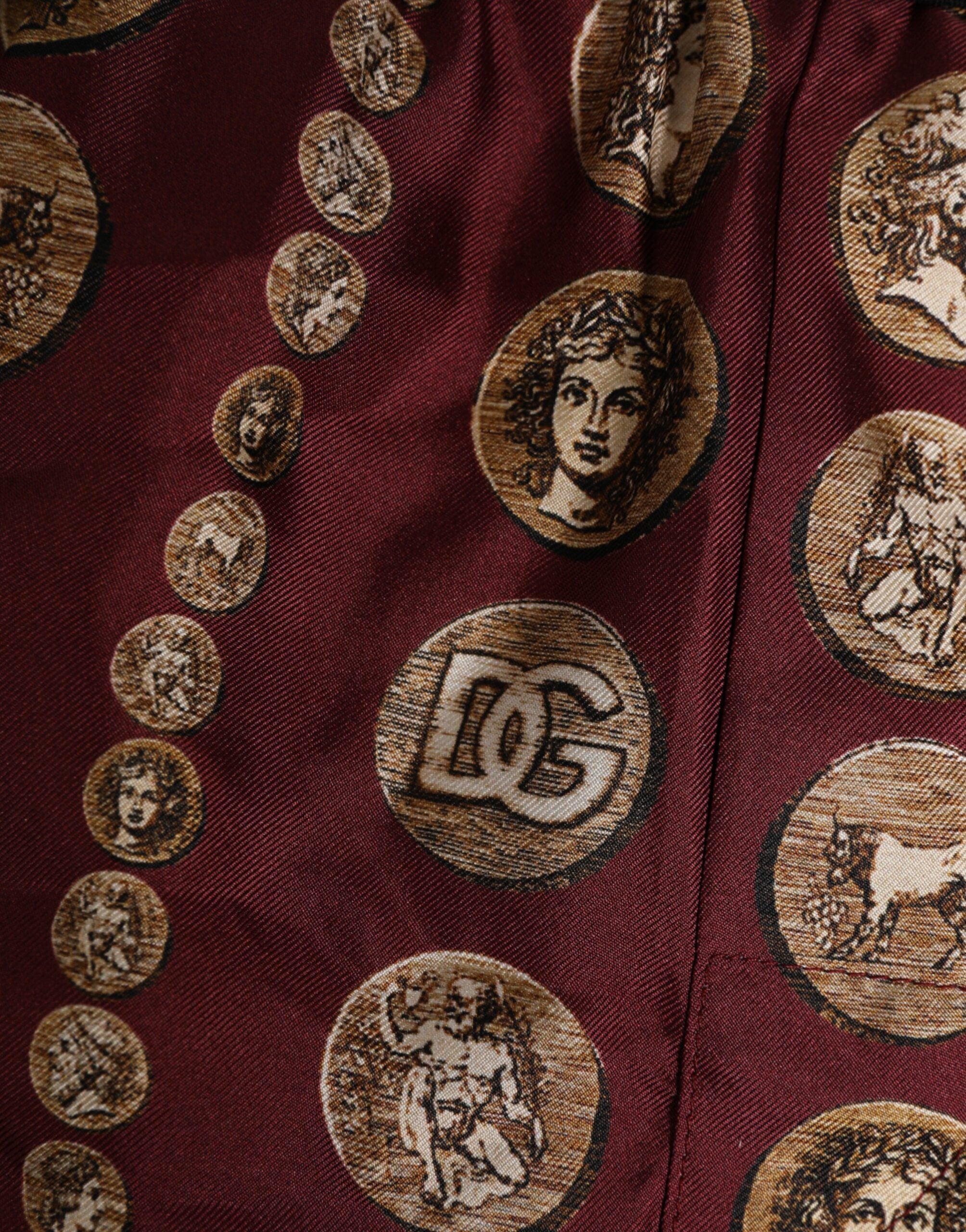 Dolce & Gabbana Burgundy Silk Coin Print Männer Boxer Short Bademode-4